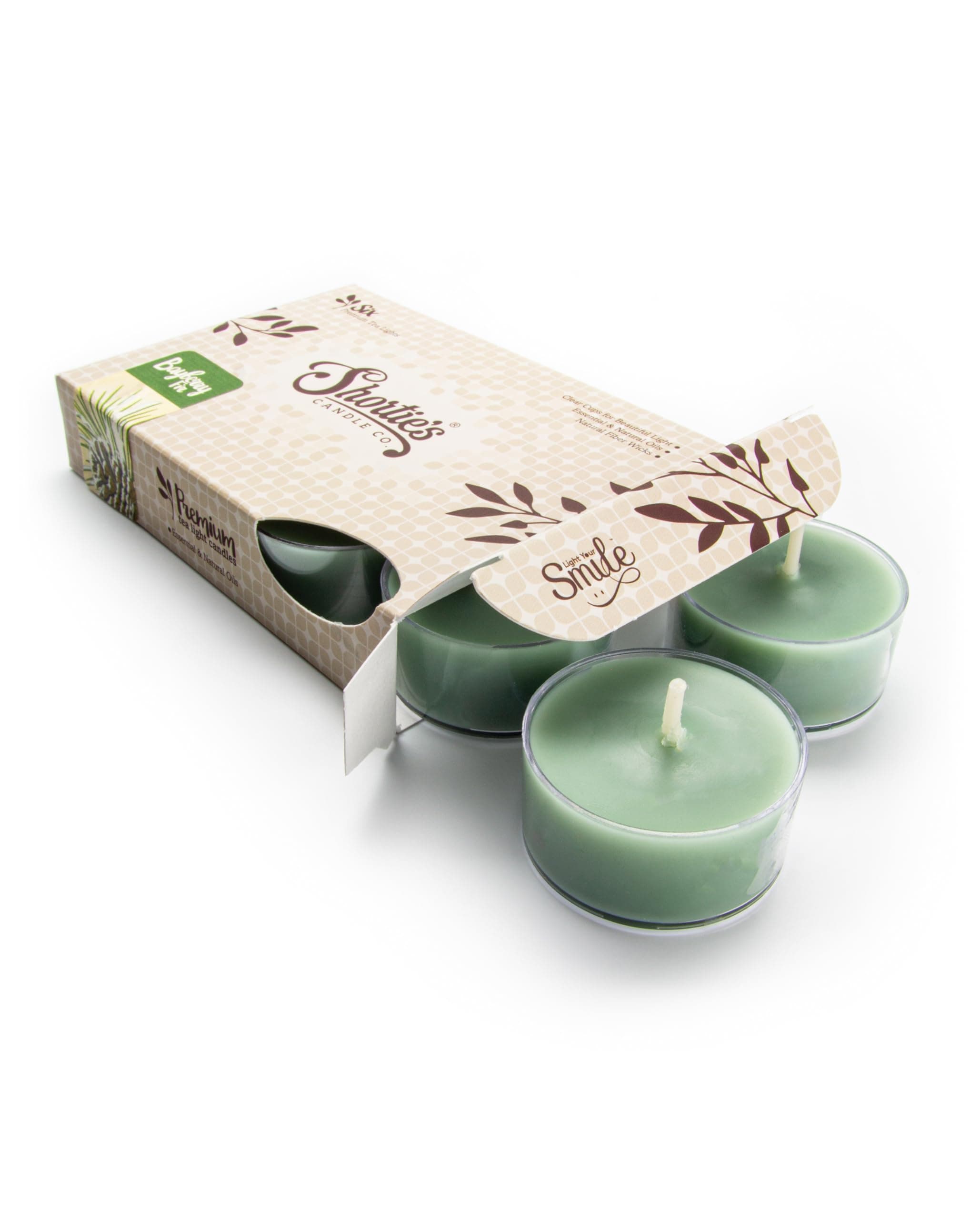 Shortie's Candle Company Bayberry Fir Premium Tealight Candles - Highly Scented with Essential Oils - 6 Green Tea Lights - Beautiful Candlelight - Made in the USA - Christmas & Holiday Collection