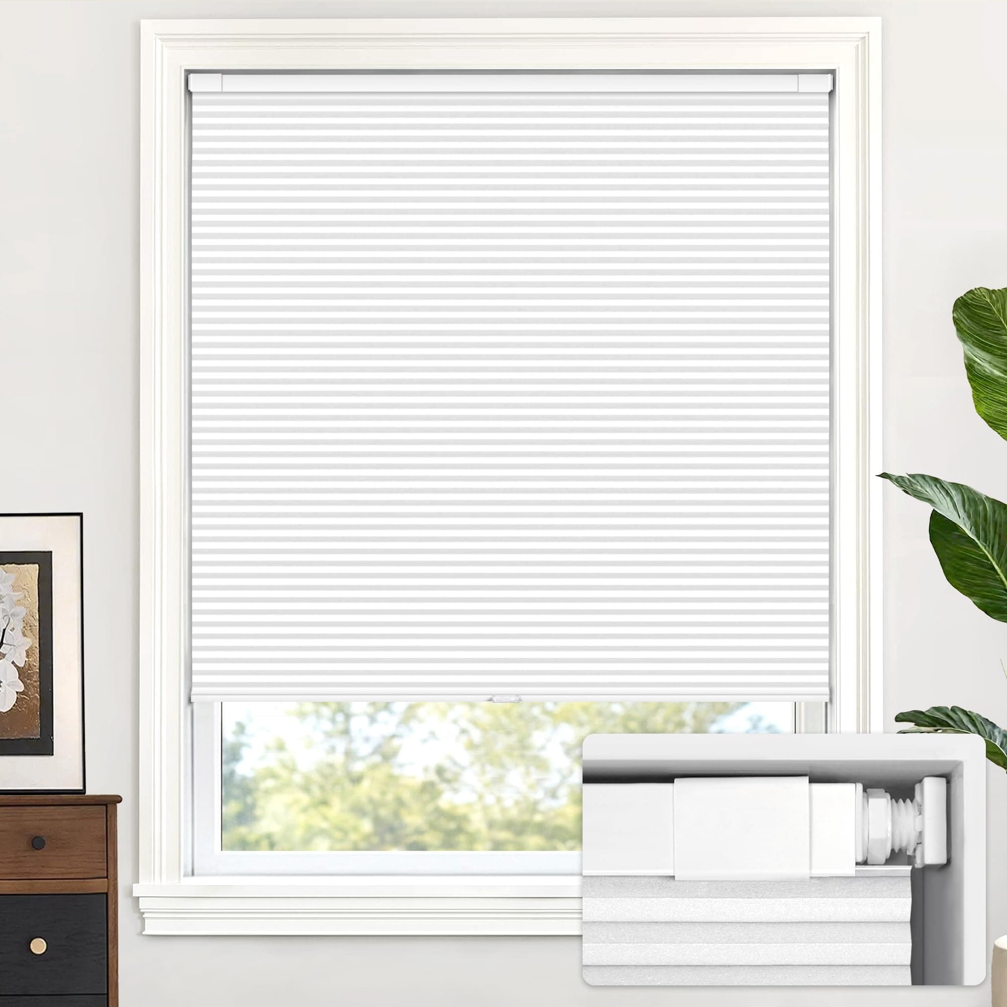 LazBlinds No Drill Cordless Cellular Shades, 34 1/2"W × 64"H, Silver White