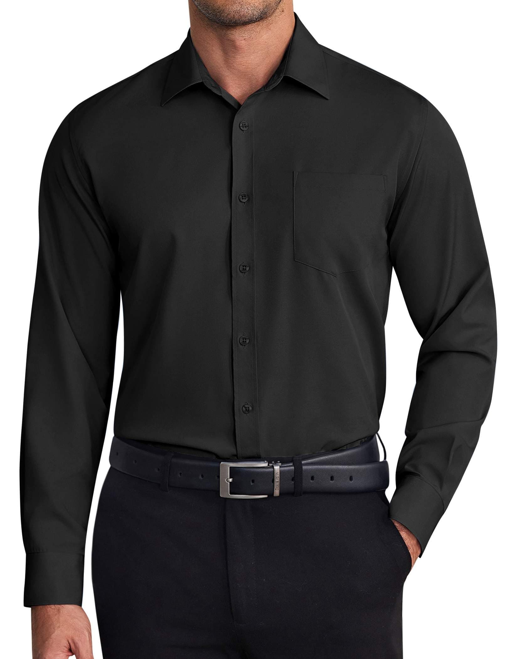 COOFANDY Men's Business Casual Dress Shirts Wrinkle Free Long Sleeve Dress Shirt Black