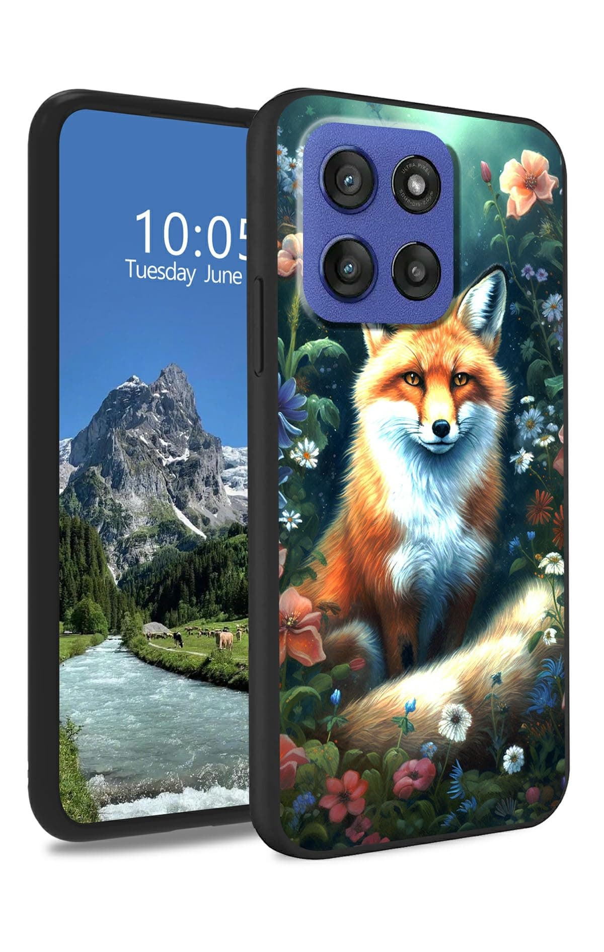 DIGTIALL TPU Case for Motorola Moto G Stylus 5G 2025/Moto Edge 60 Stylus 6.7" Slim Black Soft TPU Silicone Shockproof Non-Slip Protective Case fit Women Men,Fox in Flowers