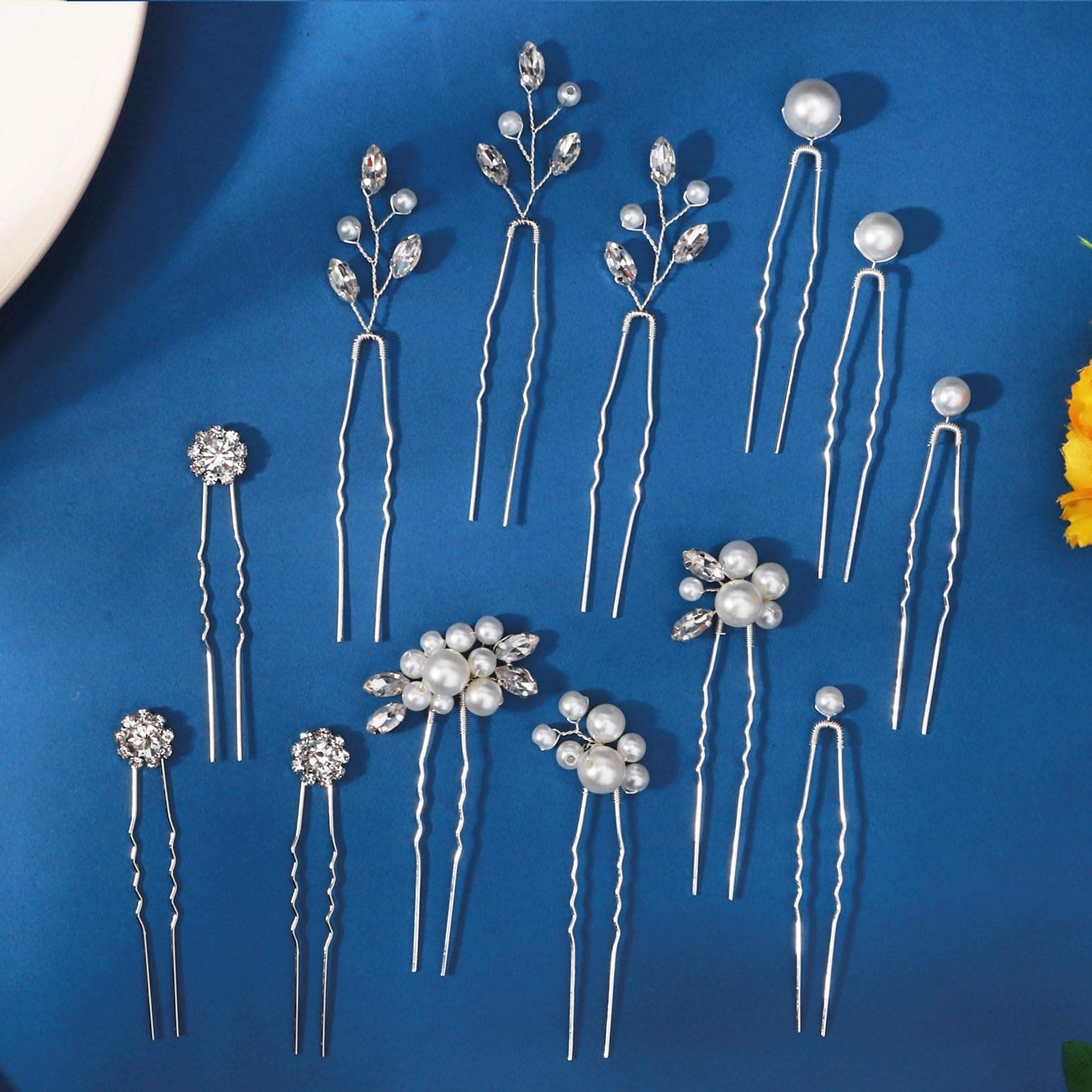 13 Pieces Pearl Crystal Bridal Hair Pins Rhinestone Flower Wedding Hair Pieces Prom Accessory for Women Wedding Hairstyles