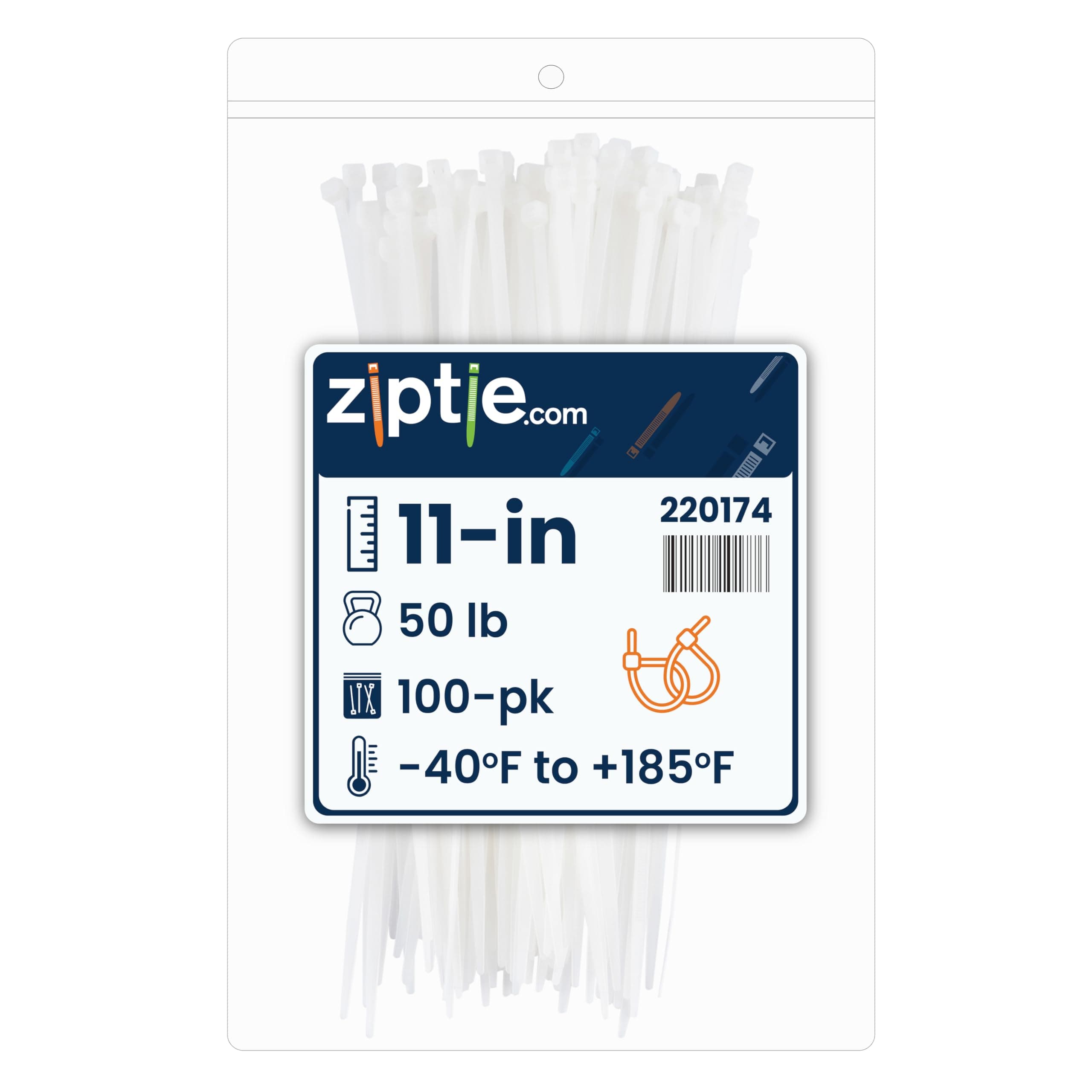 ZipTie.com 11-Inch Natural Nylon Multi-Purpose Zip Ties - 50-lb Tensile Strength Cord Management - UL 21S Listed Tie Wraps - Indoor Multi-Purpose (100-Pack)