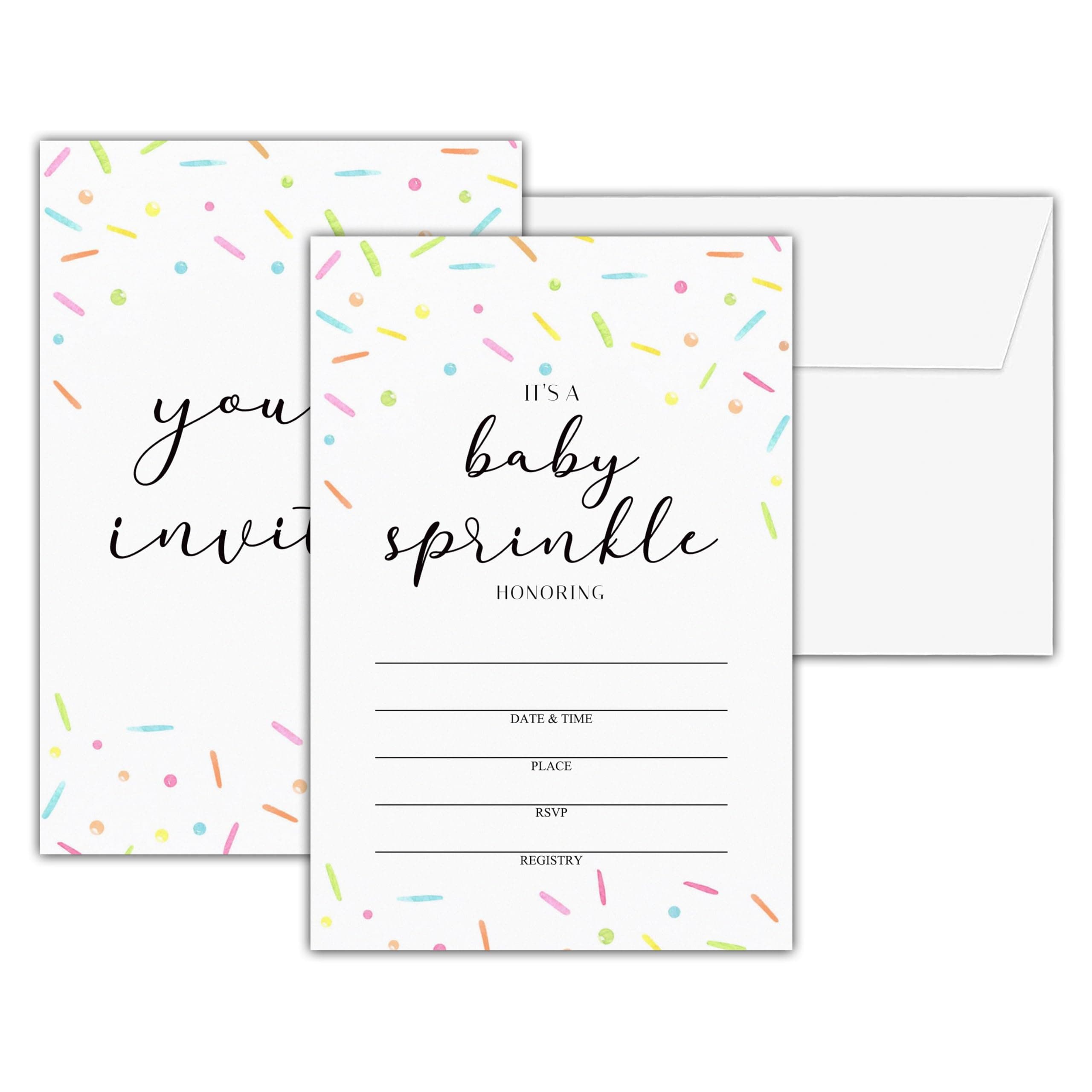 Chuxvon Baby Shower Invitations With Envelopes, It's A Baby Sprinkle Gender Neutral Invitation, Double-Sided Confetti Fill In Invites, Gender Reveal Party Decorations, 25 Cards With 25 Envelopes(A09)