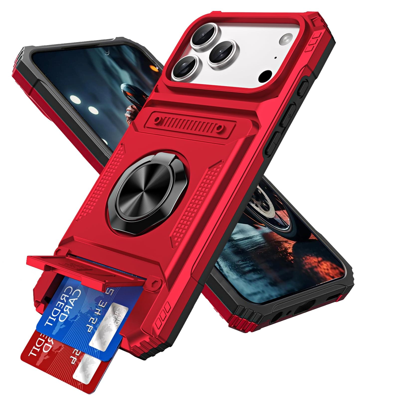 LEMAXELERS for Apple iPhone 17 Pro Case with Hidden Card Slot -Red RJ