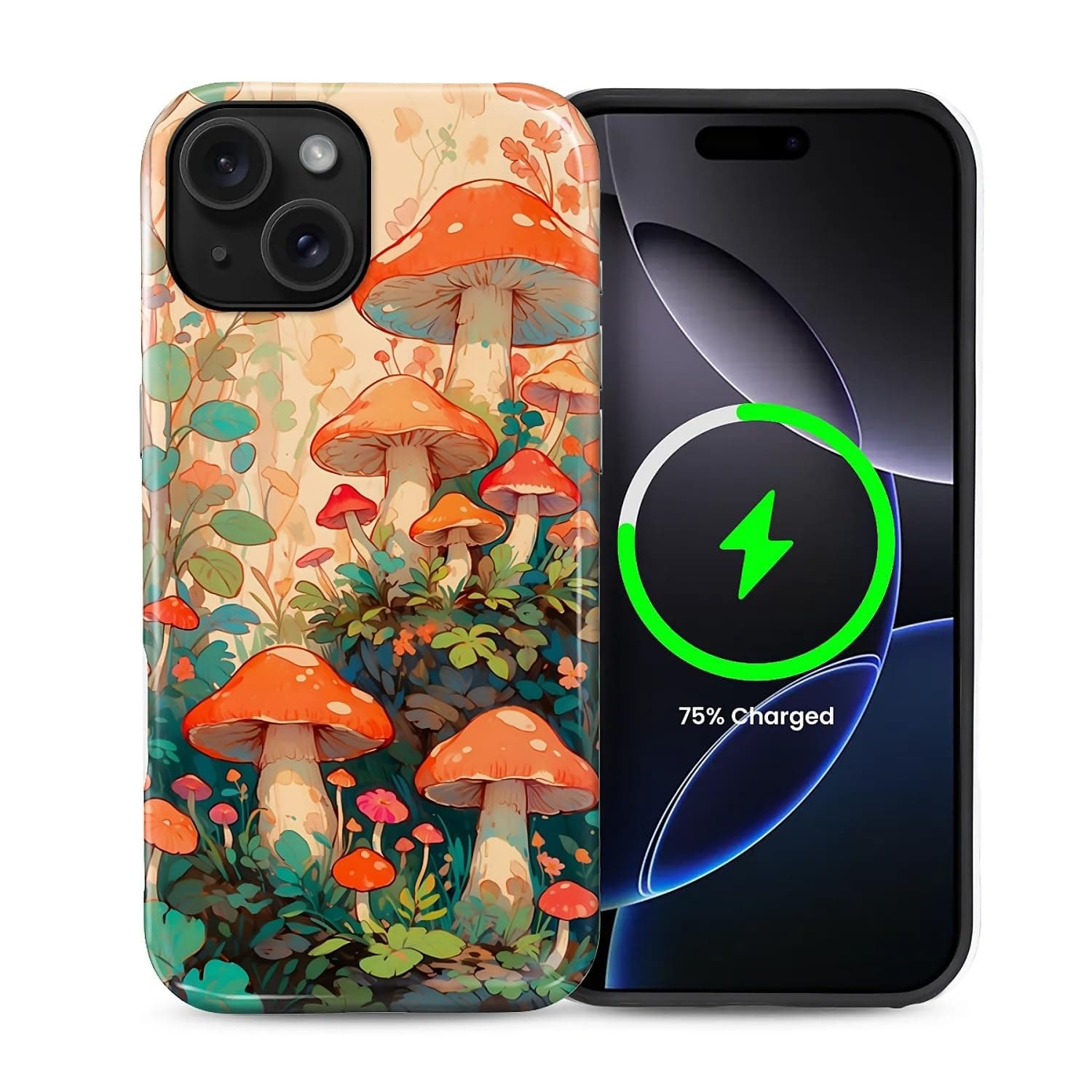 SKAMIX Magnetic Phone Case for iPhone 15,Compatible with MagSafe,Durable 2 Layers Full Covered Shockproof Protective Cover-Whimsical Mushroom Forest