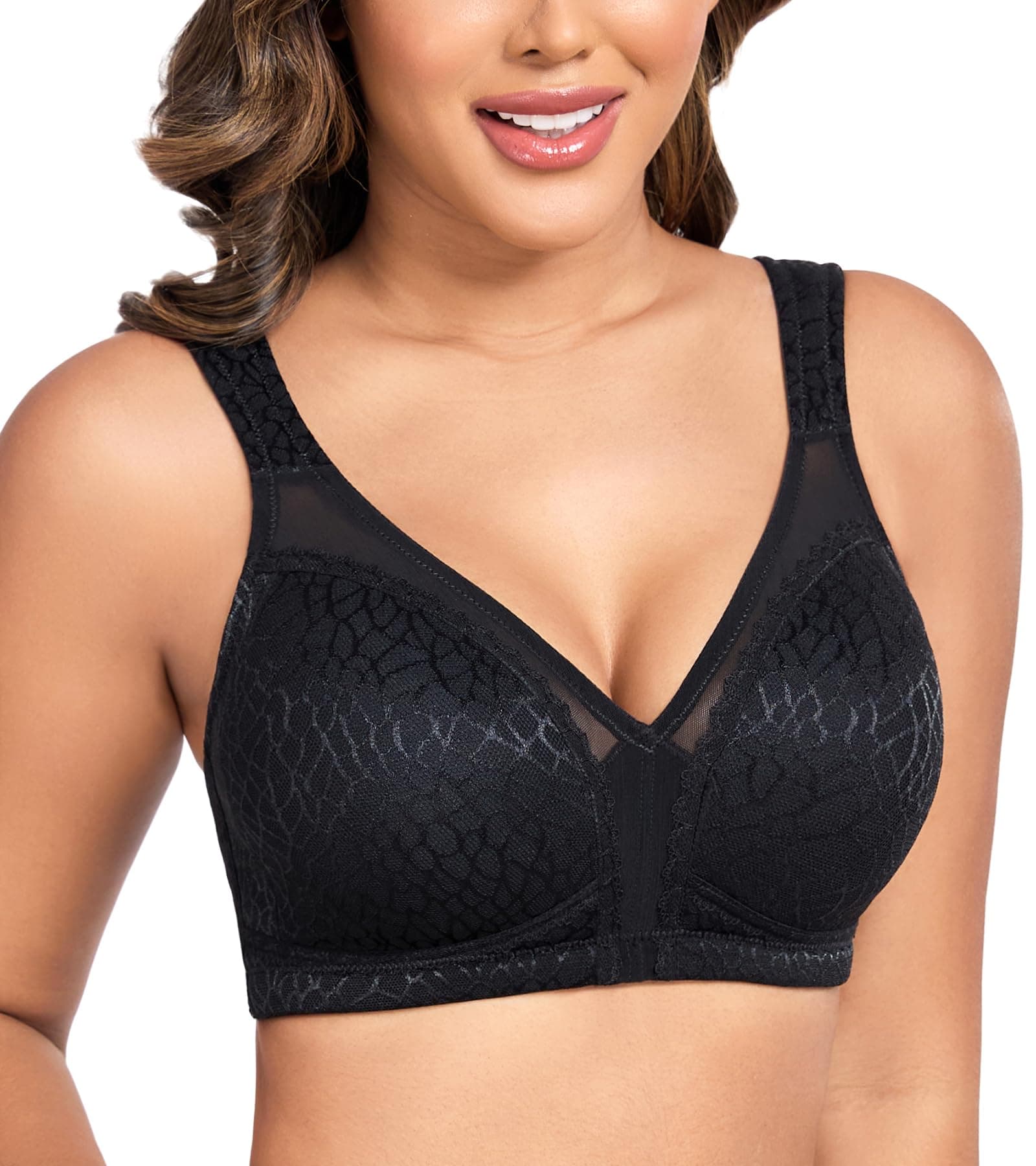Curyon Plus Size Everyday Bras for Women Minimizer Full Coverage Non Padded Wirefree Black 40E