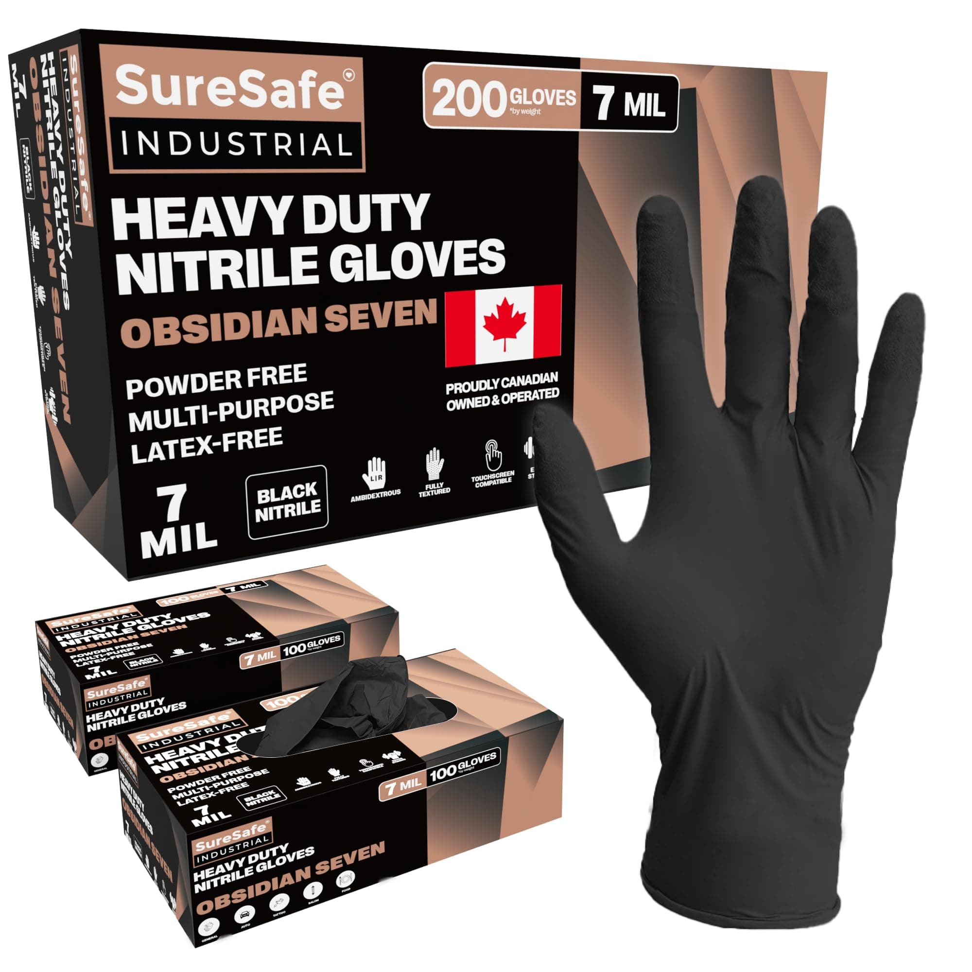 Black Nitrile Gloves Large, 7 Mil Powder-Free Latex-Free, 200 Count