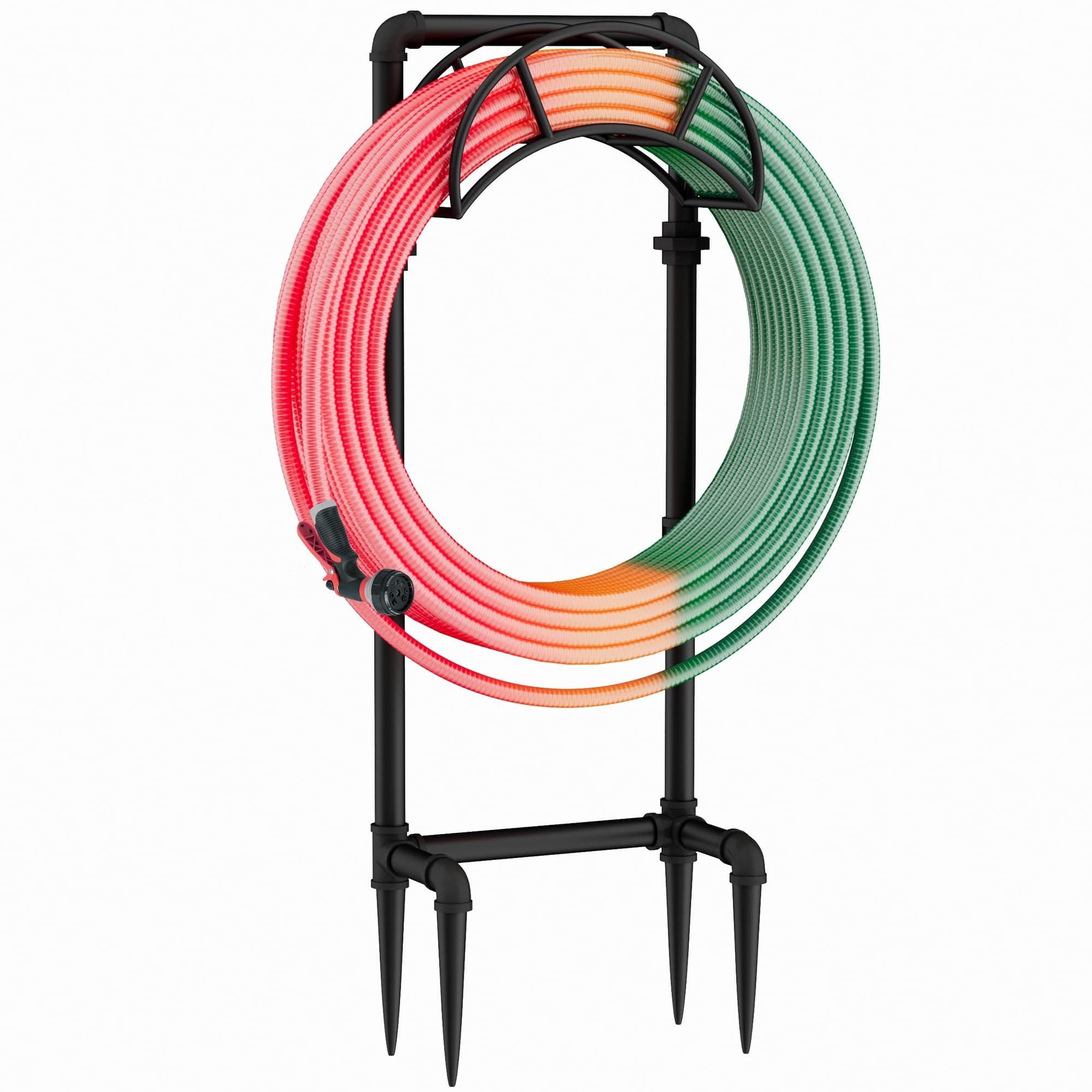 LAND·VOI Freestanding Garden Water Hose Storage Holder Stand for Outside, 160-Ft Hose Heavy Duty Metal Hanger Reel Organizer Outdoor Yard Lawn, Standing Keeper Rack with Ground Stake, Black GHH02B