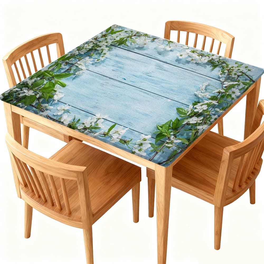 Phyxara Square Fitted Tablecloth with Elastic Edge Wooden Texture Background Wrinkle Proof Waterproof Table Cover for Indoor Outdoor Kitchen Farmhouse Decor, Fitted for 32"x32" Square Table, Style487