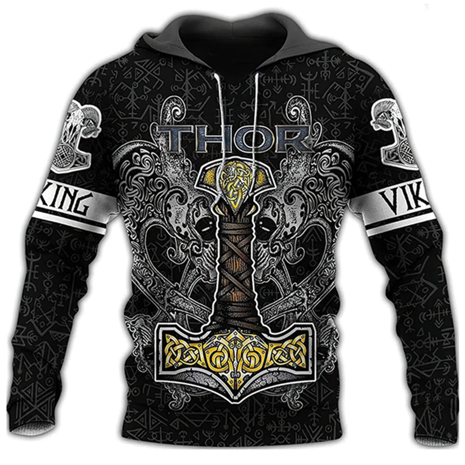 Men's Viking Hoodie Vintage Casual Viking Warrior Odin 3D Printed Long Sleeve Sweatshirt Pullover Jacket Tops