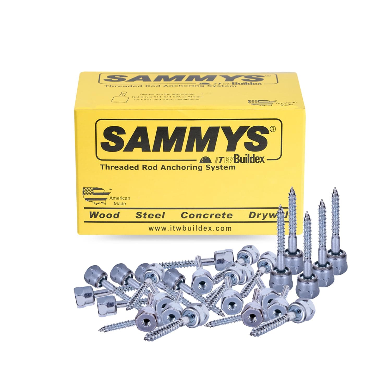 Sammys 8008957-25 Vertical Rod Anchor Super Screw with 3/8 in. Threaded Rod Fitting, 1/4 x 2'' Screw, for Wood (Pkg.=25), Zinc