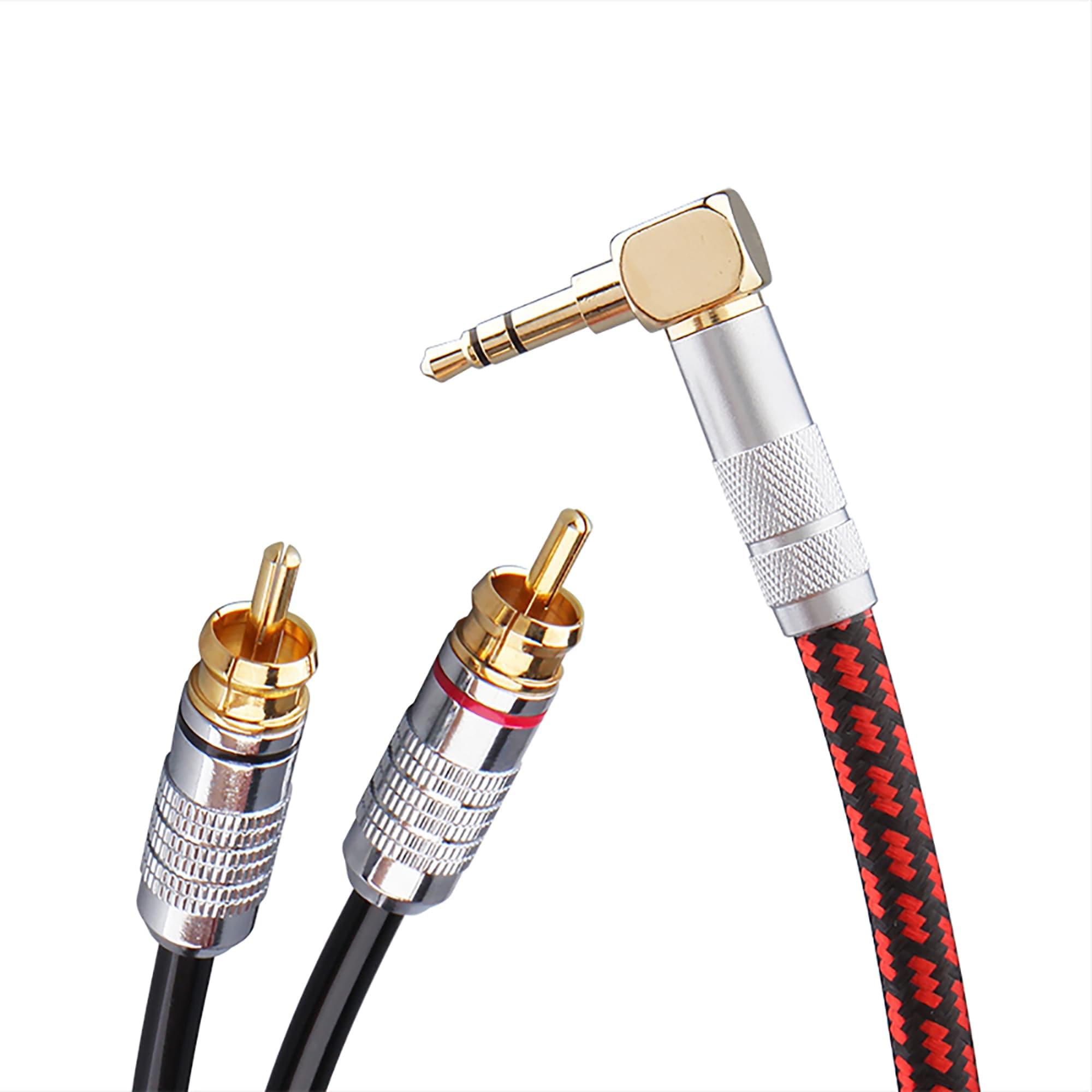 Primeda Audiophile High Purity Copper Audio Cable 3.5mm Male to 2 RCA/Phono Male Audio Auxiliary Gold-Plated Stereo HiFi Y Splitter Adapter Cable (Right Angle 3.5mm to 2 RCA, 9.8ft/3m)