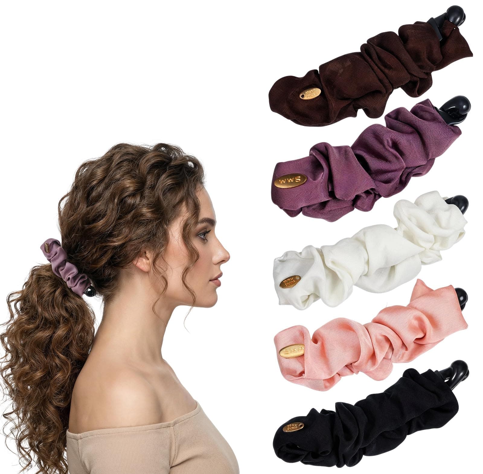Shimmeroo 5Pcs Satin Banana Hair Clips for Women,Fabric Banana Clip Non Slip Ponytail Holder-Hair Jaw Clips Barrettes Styling Accessories Clamp for Women