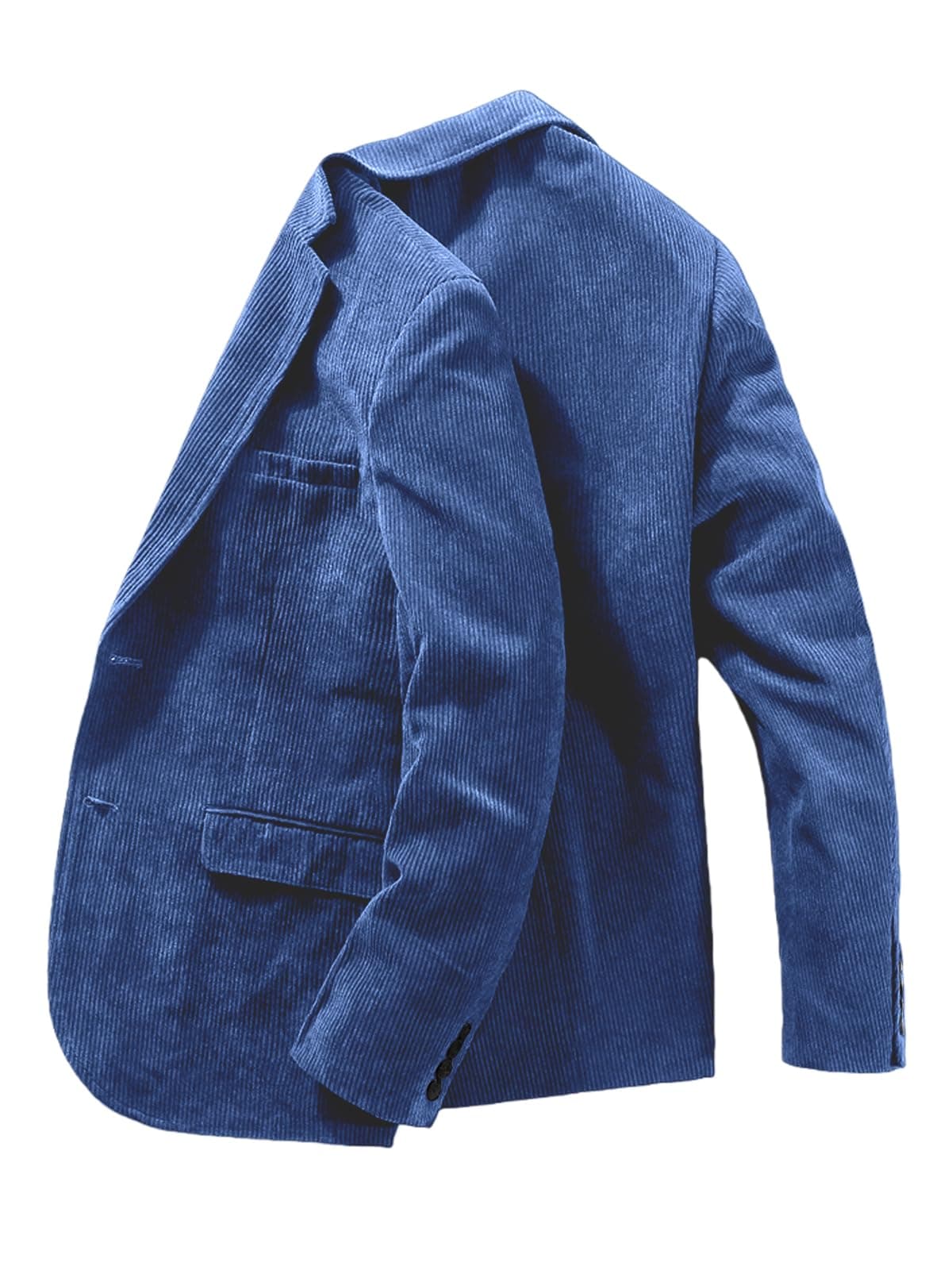 DRCUIVS Men's Corduroy Blazer Single Breasted Notch Lapel Tailored Business Suit Jacket Casual Vintage Sport Coat, Royal Blue, S