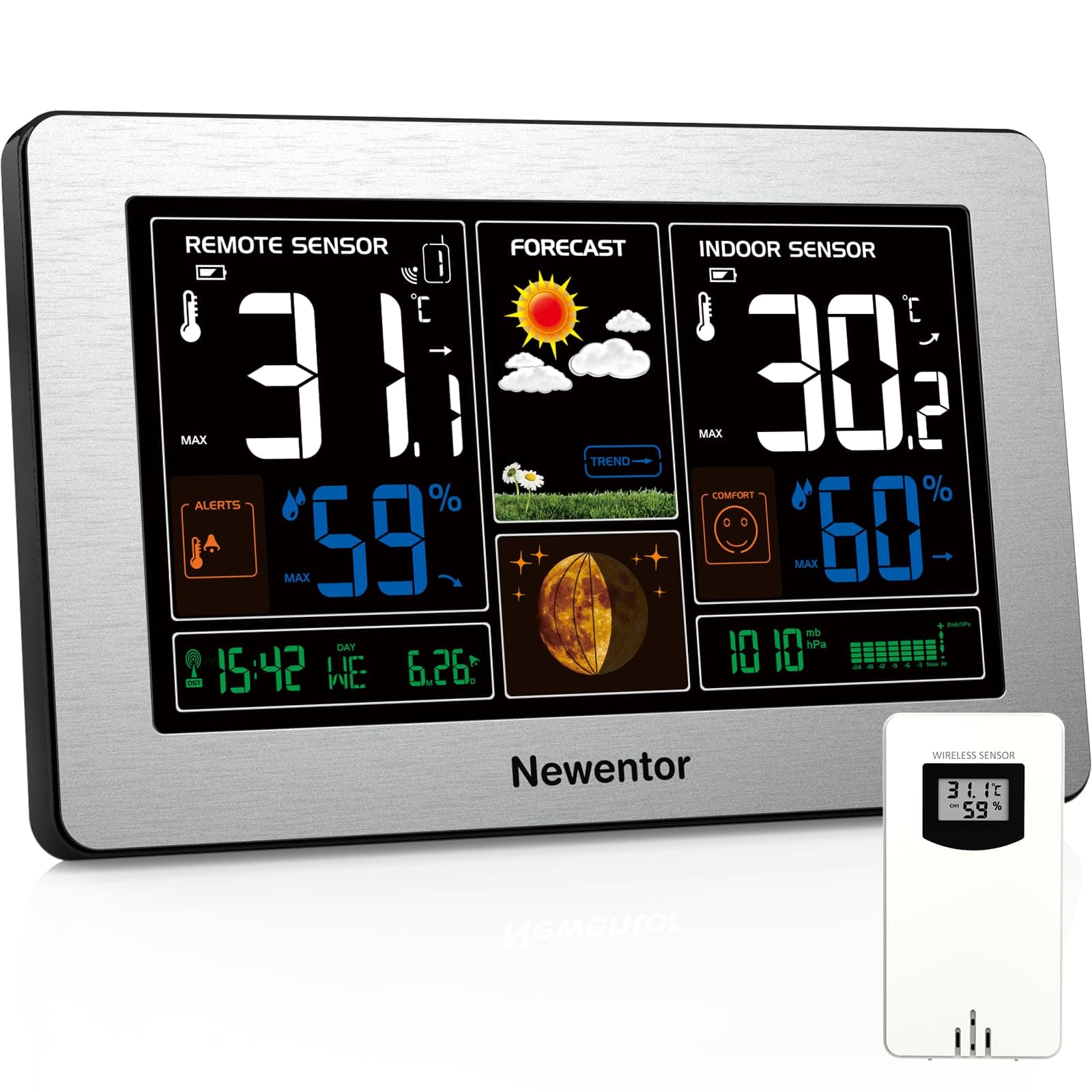 Newentor Wireless Indoor Outdoor Weather Station, 7.5in Temperature Monitor