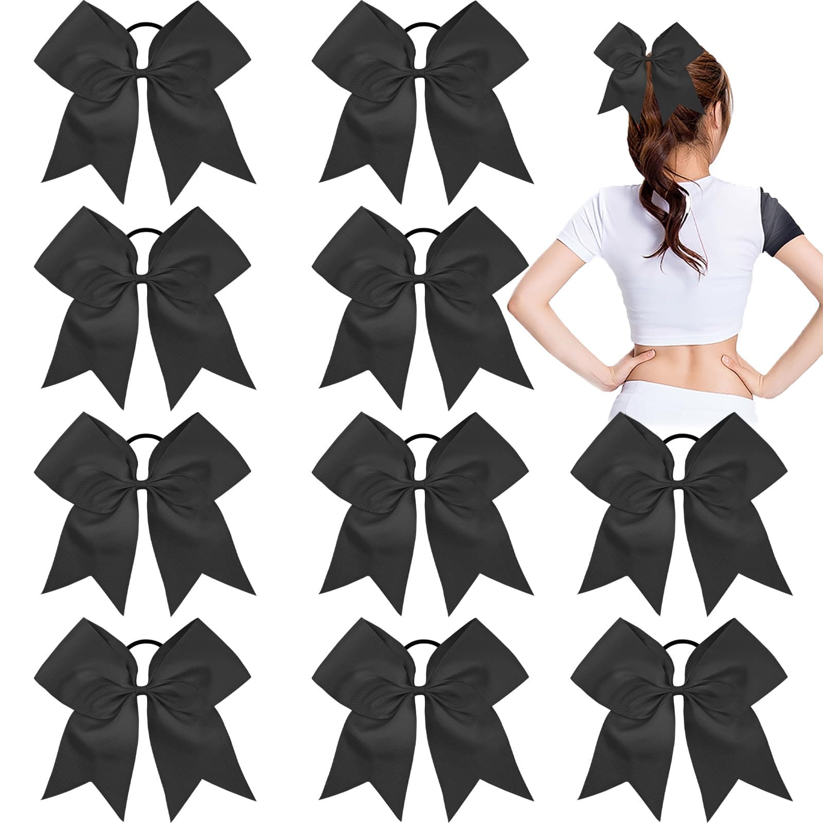 CN Girls Cheer Bow with Ponytail Holder for Cheerleading Girl Pack of 10