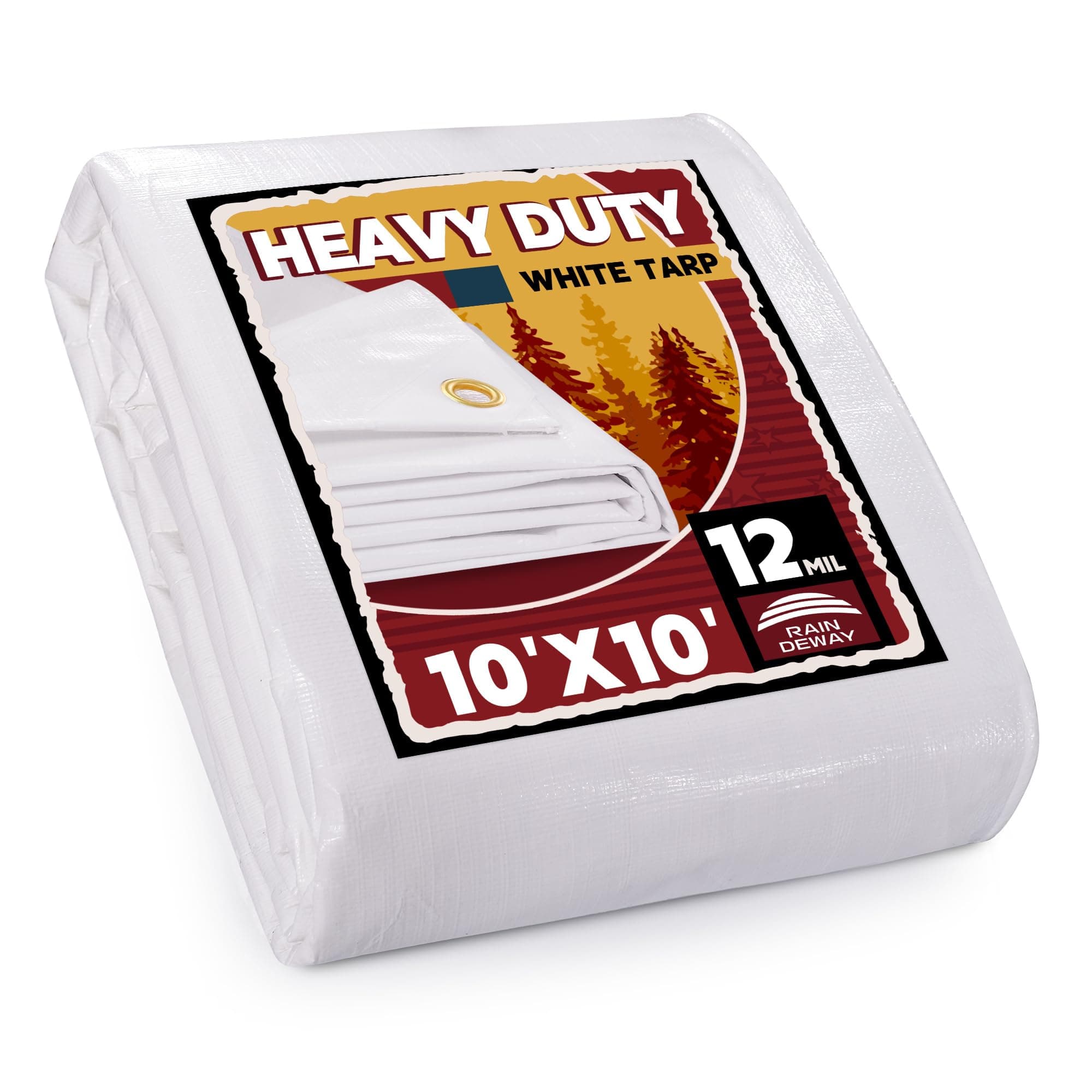 RAINDEWAY 12 Mil Heavy Duty White Tarp 10x10 Feet, UV Resistant, Waterproof, Weatherproof Poly Tarp with Metal Grommets and Reinforced Edges