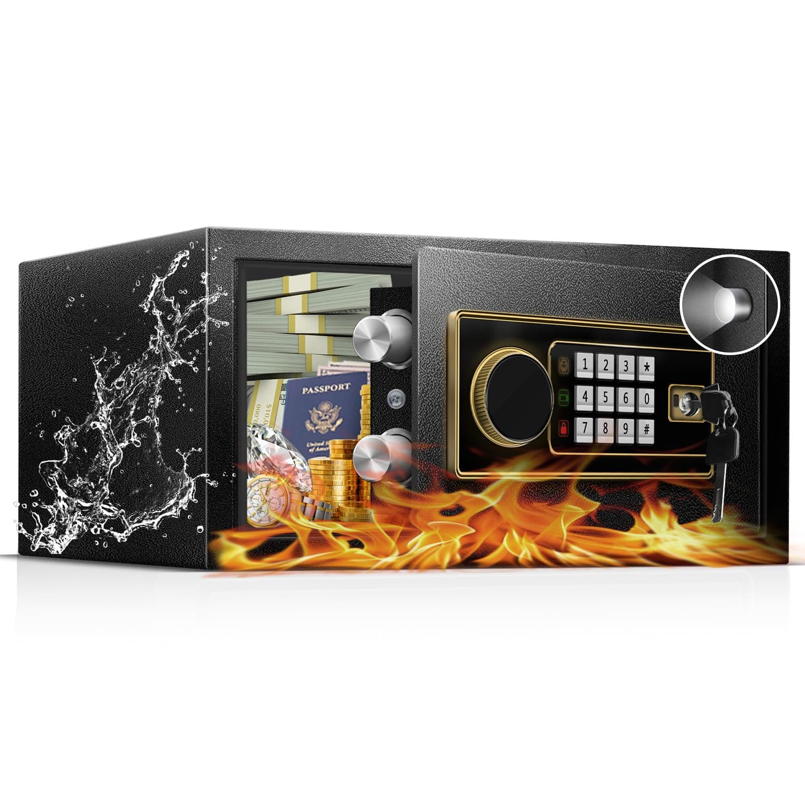 Fdsutvit 1.2 Cu Ft Fireproof Safe Box for Home - Steel Lock Box for Office & Home Security, Digital Electronic Keypad, Alarm System, Silent Mode, Safety Box for Documents Money Jewelry Laptop