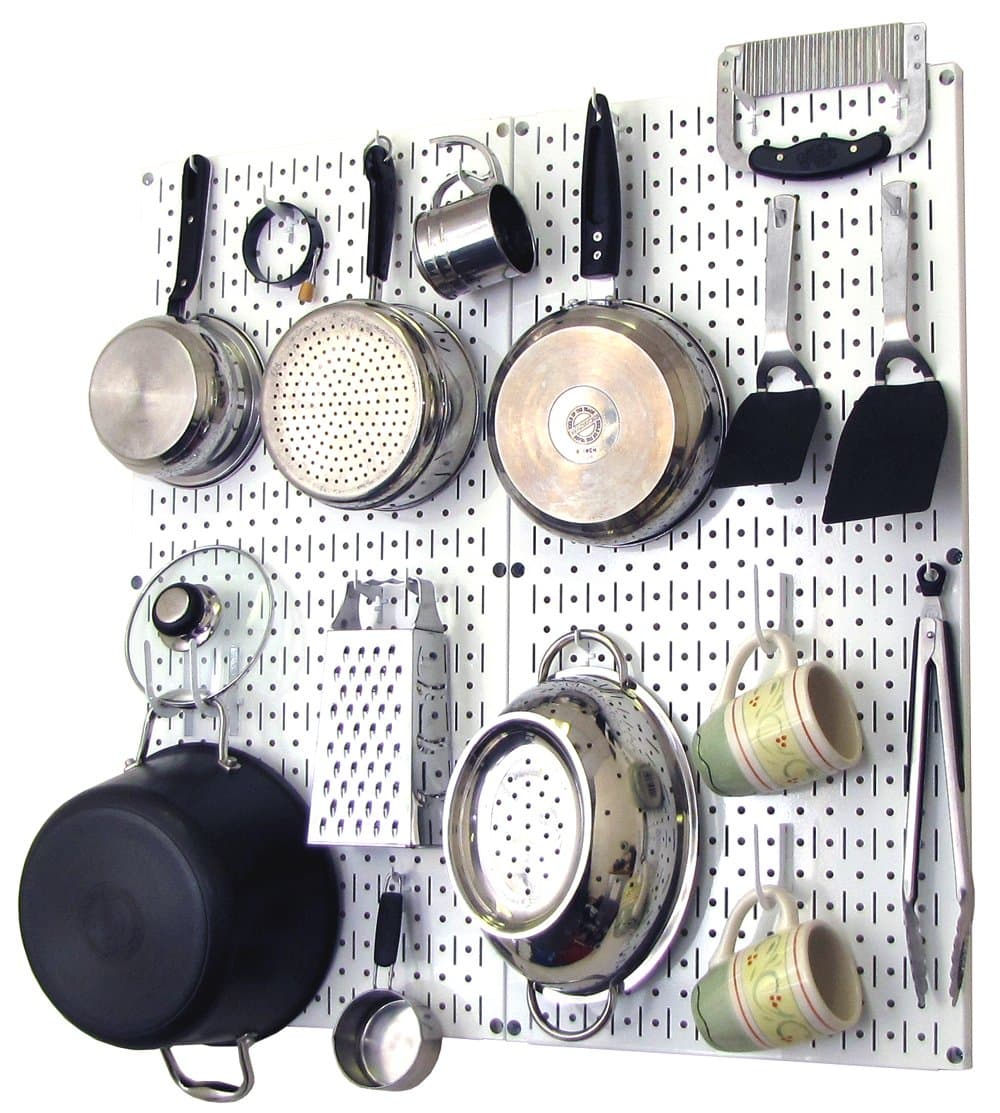 Wall Control 30-KTH-200 WW Kitchen Pegboard Organizer Pots and Pans Pack Storage and Organization Kit Accessories, White/White