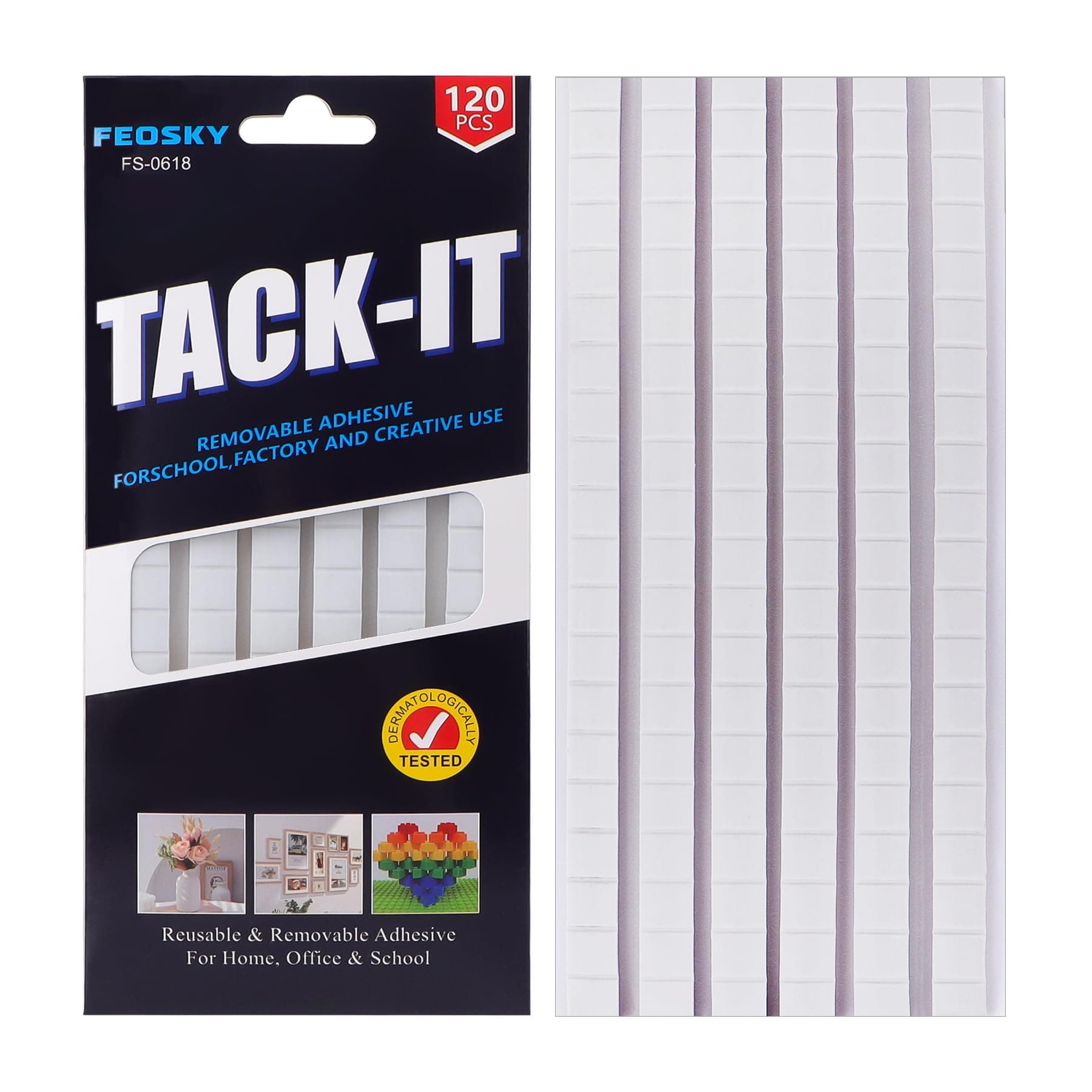 Feosky Adhesive Poster Sticky Tack Putty, Reusable and Removable Adhesive Putty, 120PCS, Mounting Putty for displaying Wall Paintings, Museum Art Photography, Picture, Crafts (White, Pack of 1)
