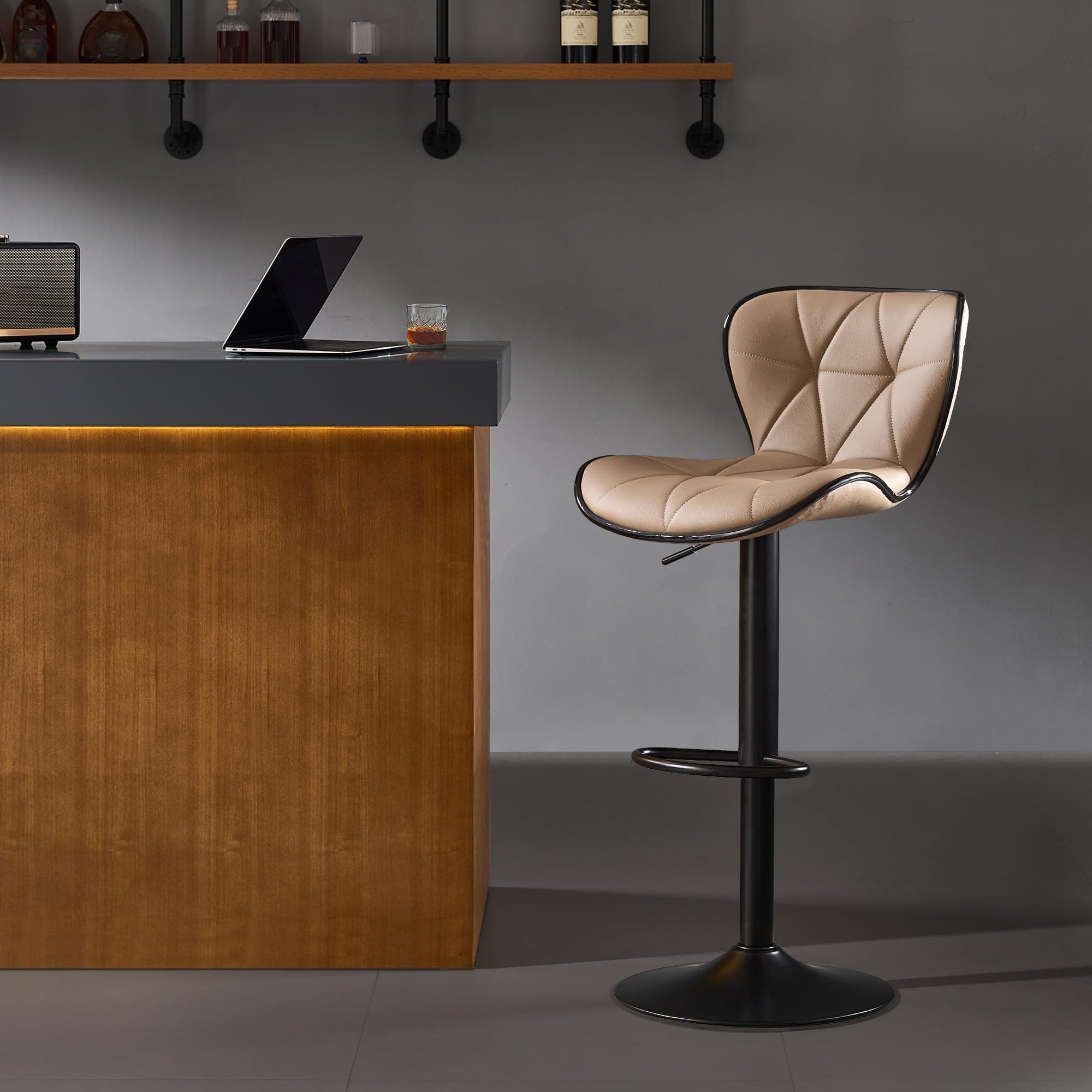 Nestvatto Bar Stools Set of 1, Swivel Counter Height Bar Stools, Adjustable Faux PU Leather Bar Chairs with Back and Footrest, Modern Armless Counter Stools, Island Chairs for Bar Kitchen, Oatmeal