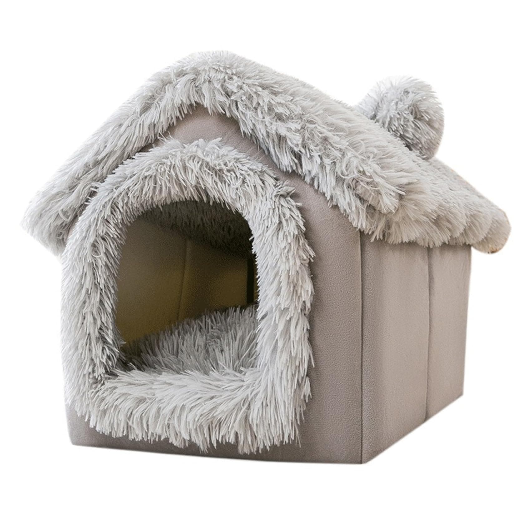 Enclosed Dog Bed Soft Plush Covered Dog Cave Bed Warm Hooded Pet House Removable Washable Indoor Tent Style for Dogs Cats M 15.8x13.8x15