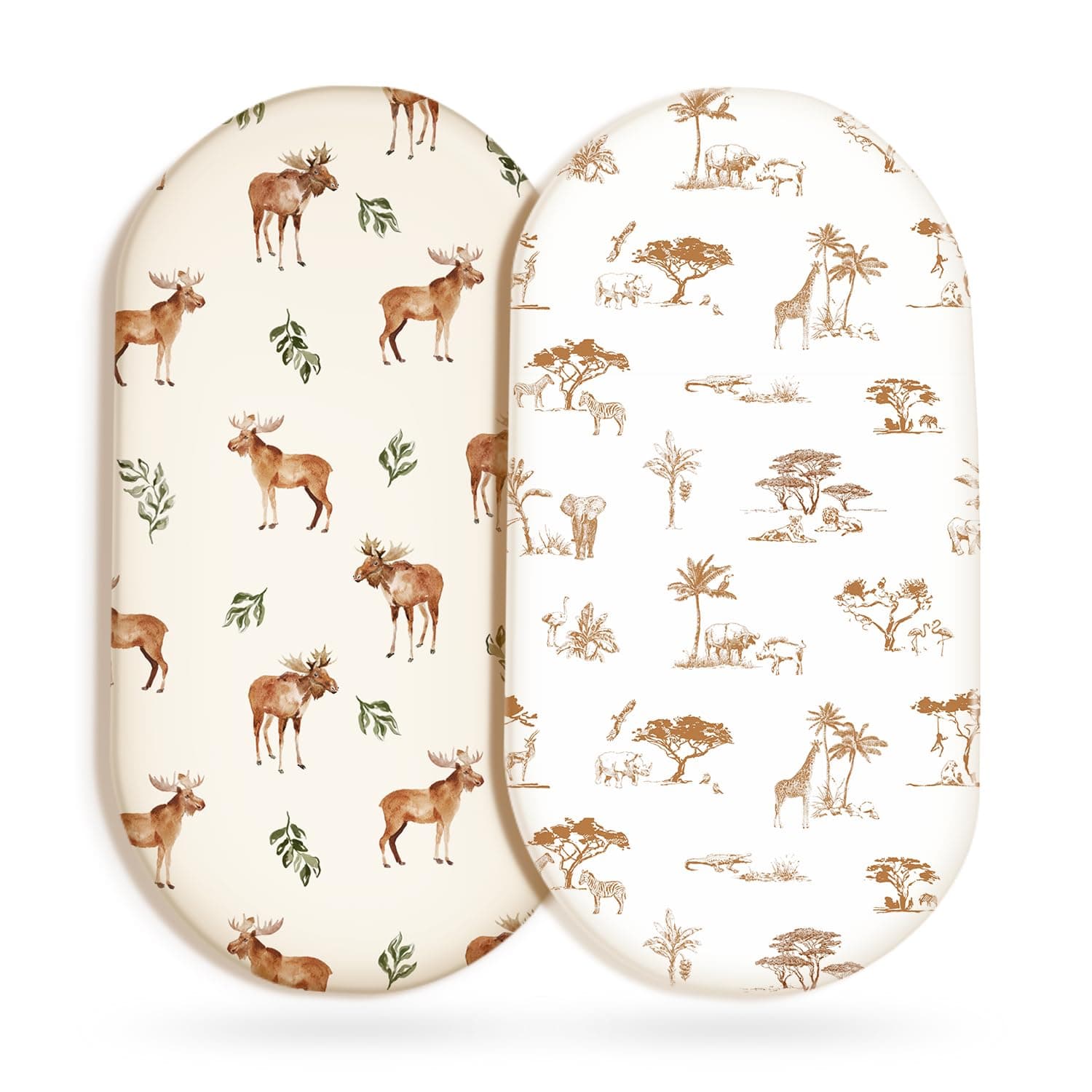 GRSSDER Ultra Soft Bassinet Sheets 2 Pack, Stretchy Breathable Knit Bassinet Mattress Sheets for Baby, Universal Fitted Baby Cradle Moses Basket Oval Rectangle Mattresses Safe and Snug, Animals Print