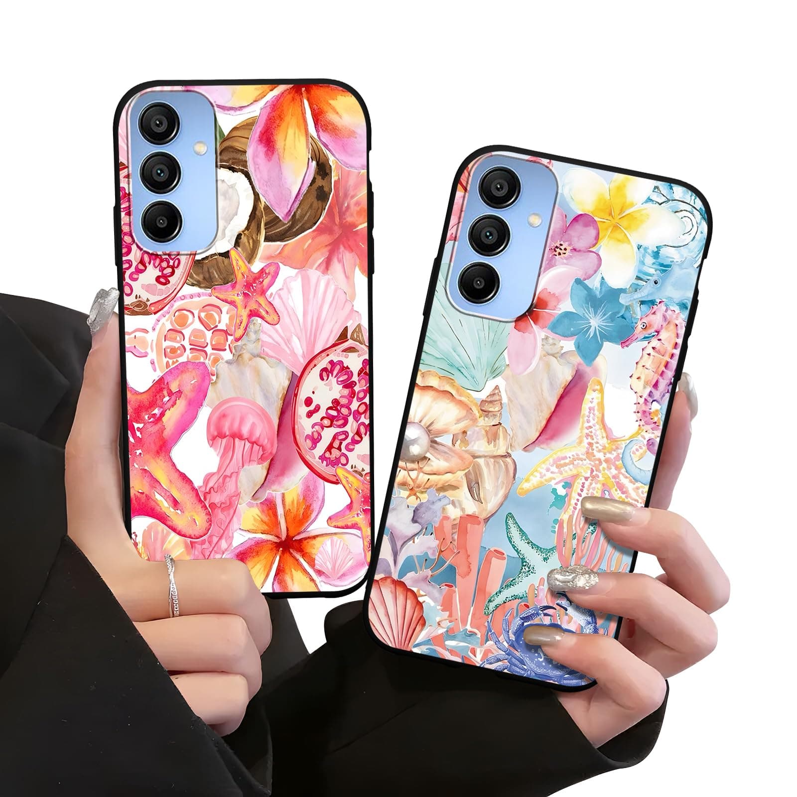 Zrutru 2 Pack Cute Summer Phone Case for Samsung Galaxy A15 5G 6.5",Collage Flower Aesthetic Floral Cases Beach Preppy Coastal Cover for Women Girls,Black Slim Protection Funda for Samsung A15 5G