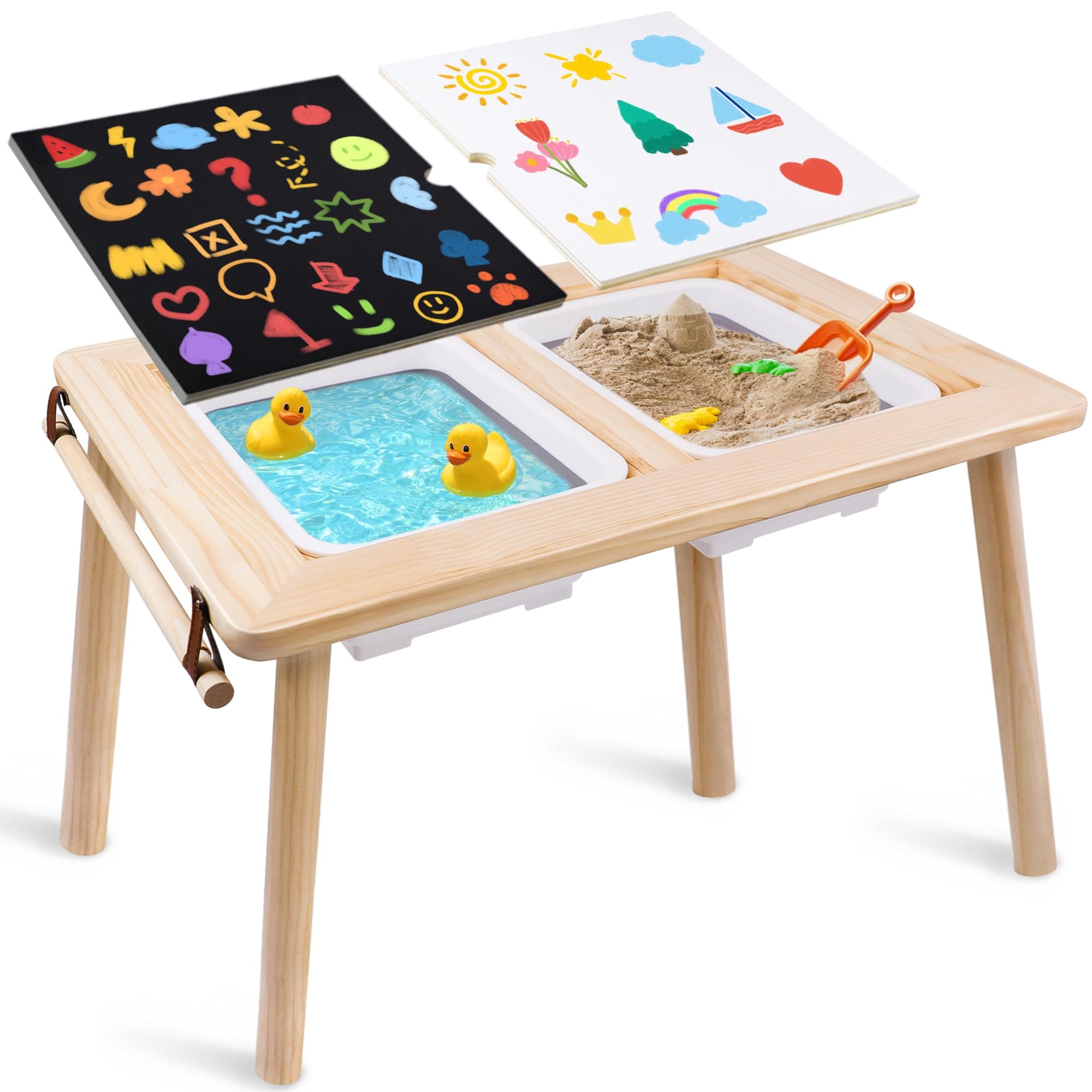 Kids Sensory Table, Wooden Toddler Activity Table with Double-Sided Boards