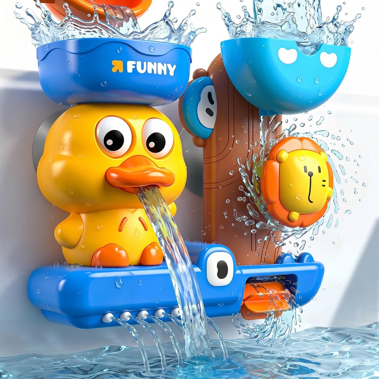 Bath Toys for Toddlers 1-3, Cute Duck Baby Bath Toys with 3 Powerful Suction Cups for Bathtub & Pool, Water Toys for 1 2 3 Year Old Boys Birthday Gifts (Blue)