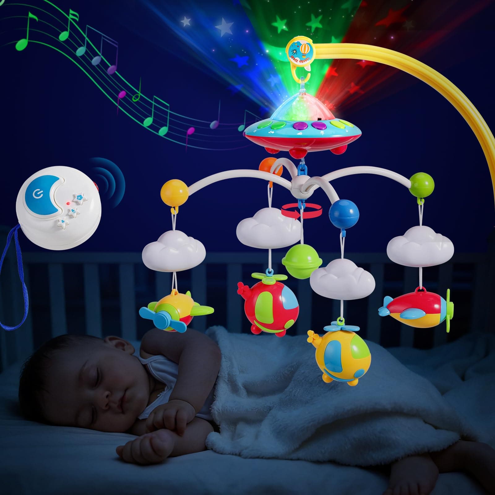 Mini Tudou Airplane Baby Mobile for Crib, Crib Mobile with Music and Light