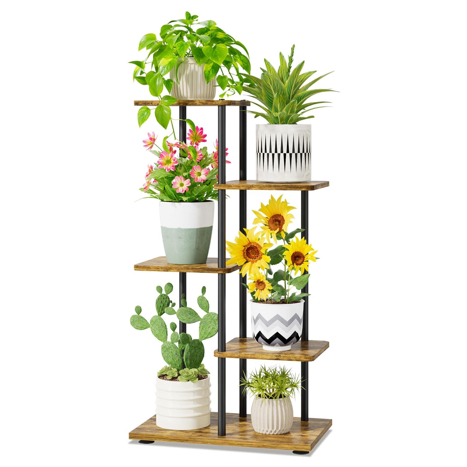 iDavosic.ly Plant Stand Indoor, 34 In Tall 4 Tier Corner Shelf, Black Brown