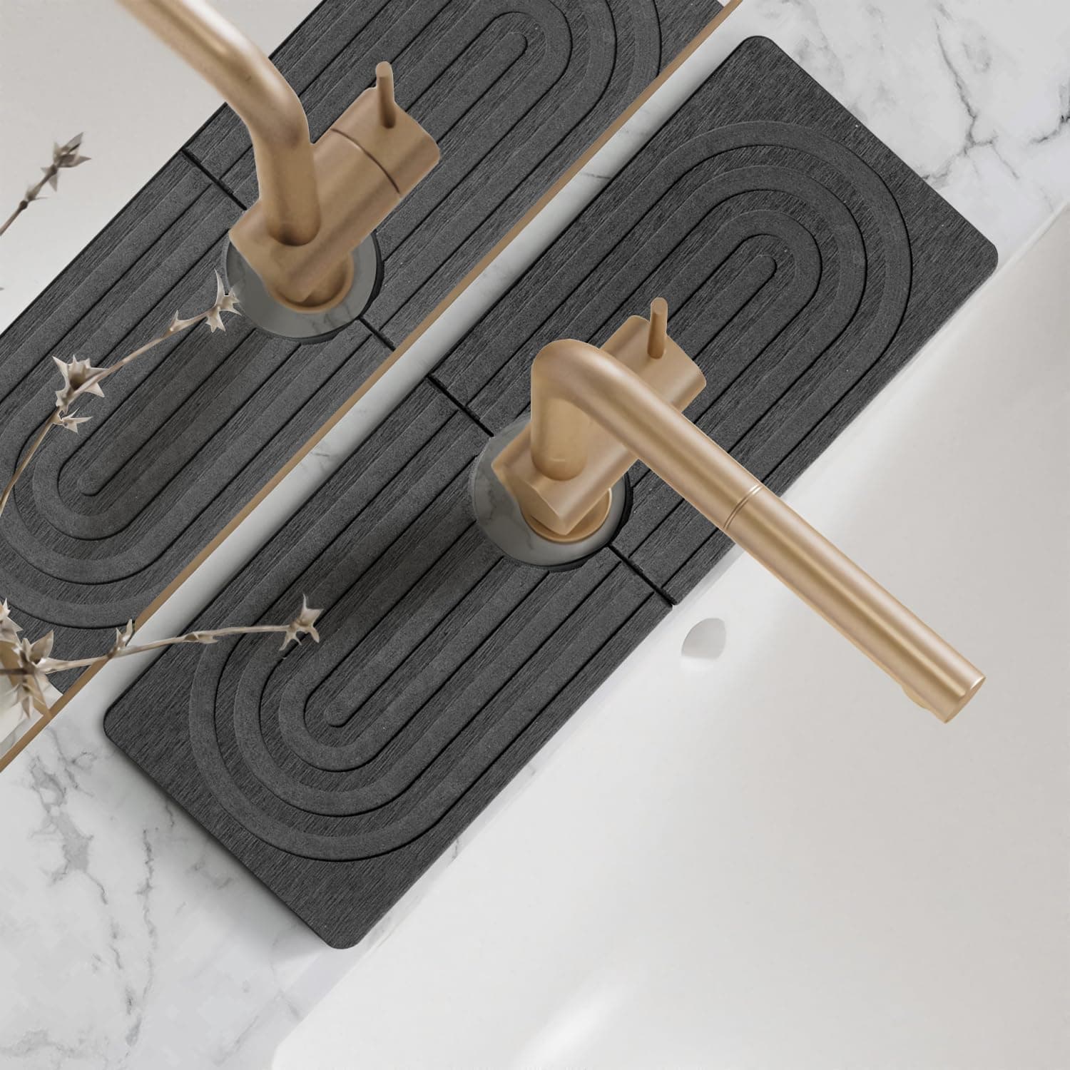 eormoe Faucet Mat for Kitchen Sink - Wider Diatomite Fast Drying Stone Sink Tray, Super Absorbent, Prevents Moisture Buildup - Faucet Splash Guard for Bathroom Counter (Dark Grey, 15x5.3inch)
