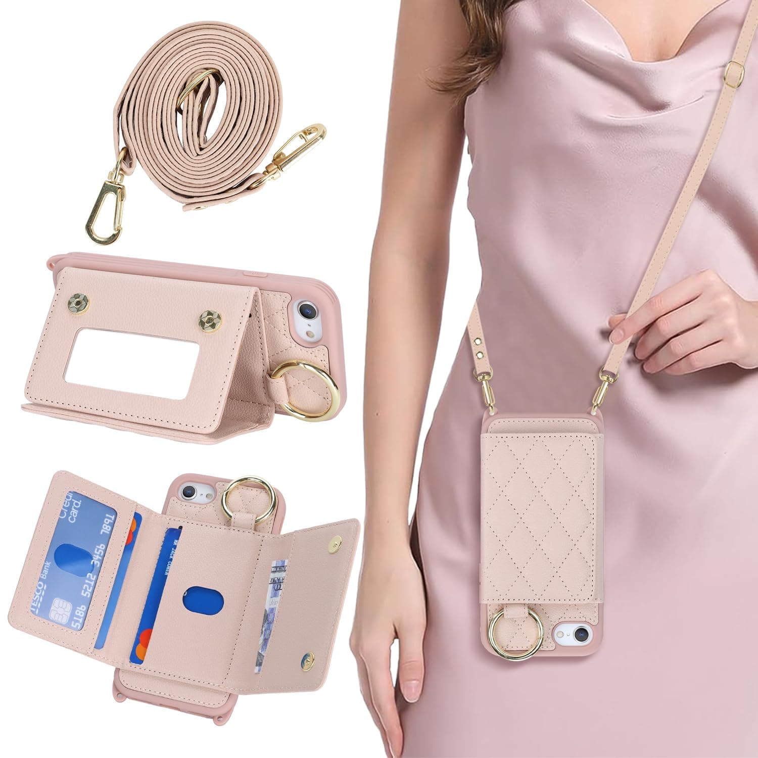 Cavor for iPhone 8/7/SE 2020 Wallet Case with Card Holder, Rose Gold