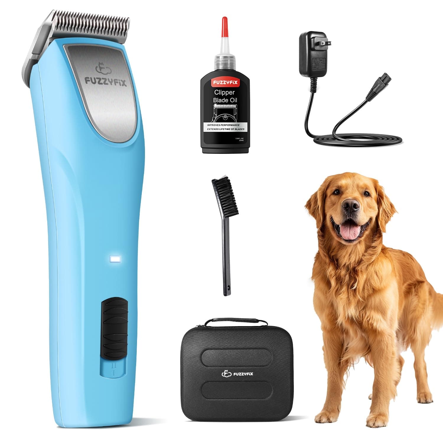 FuzzyFix Professional Dog Clippers for Grooming - 2 Speed Detachable Blade Pet Grooming Kit for Thick Curly Matted Coats - Low Noise Heavy Duty Cordless Hair Trimmer for Animal