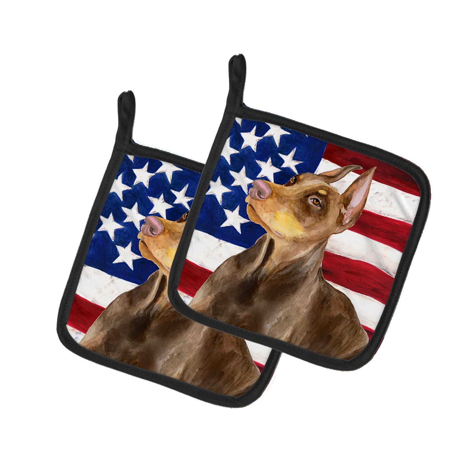 Caroline's Treasures BB9709PTHD Doberman Pinscher Patriotic Pair of Pot Holders Kitchen Heat Resistant Pot Holders Sets Oven Hot Pads for Cooking Baking BBQ, 7 1/2 x 7 1/2