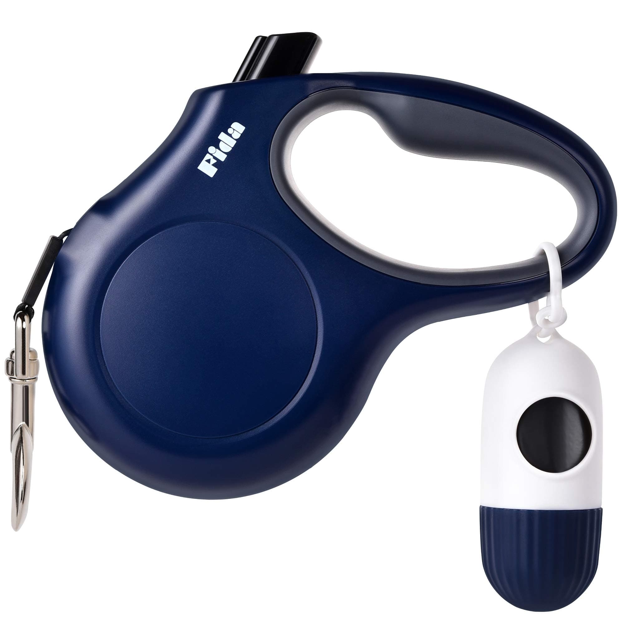 Fida Retractable Dog Leash with Dispenser and Poop Bags, 16 ft, Navy Blue
