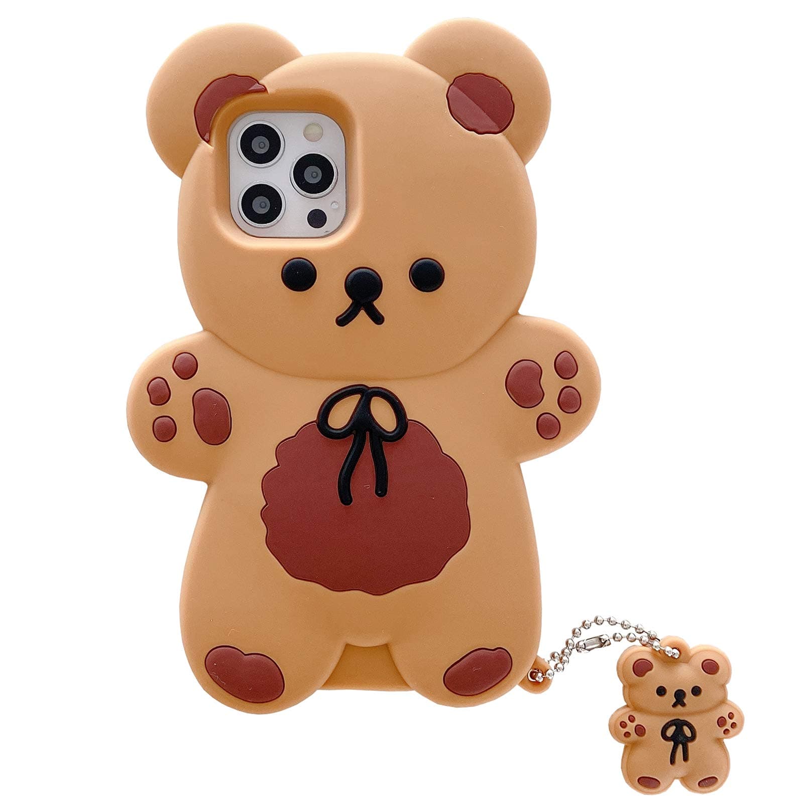 Yatchen Kawaii Phone Cases Apply to iPhone 12 mini,Cute Cartoon Bear Phone Case with Keychain Teddy Bear Phone Case 3D Case Soft Silicone Shockproof Cover Women Girls for iPhone 12 mini