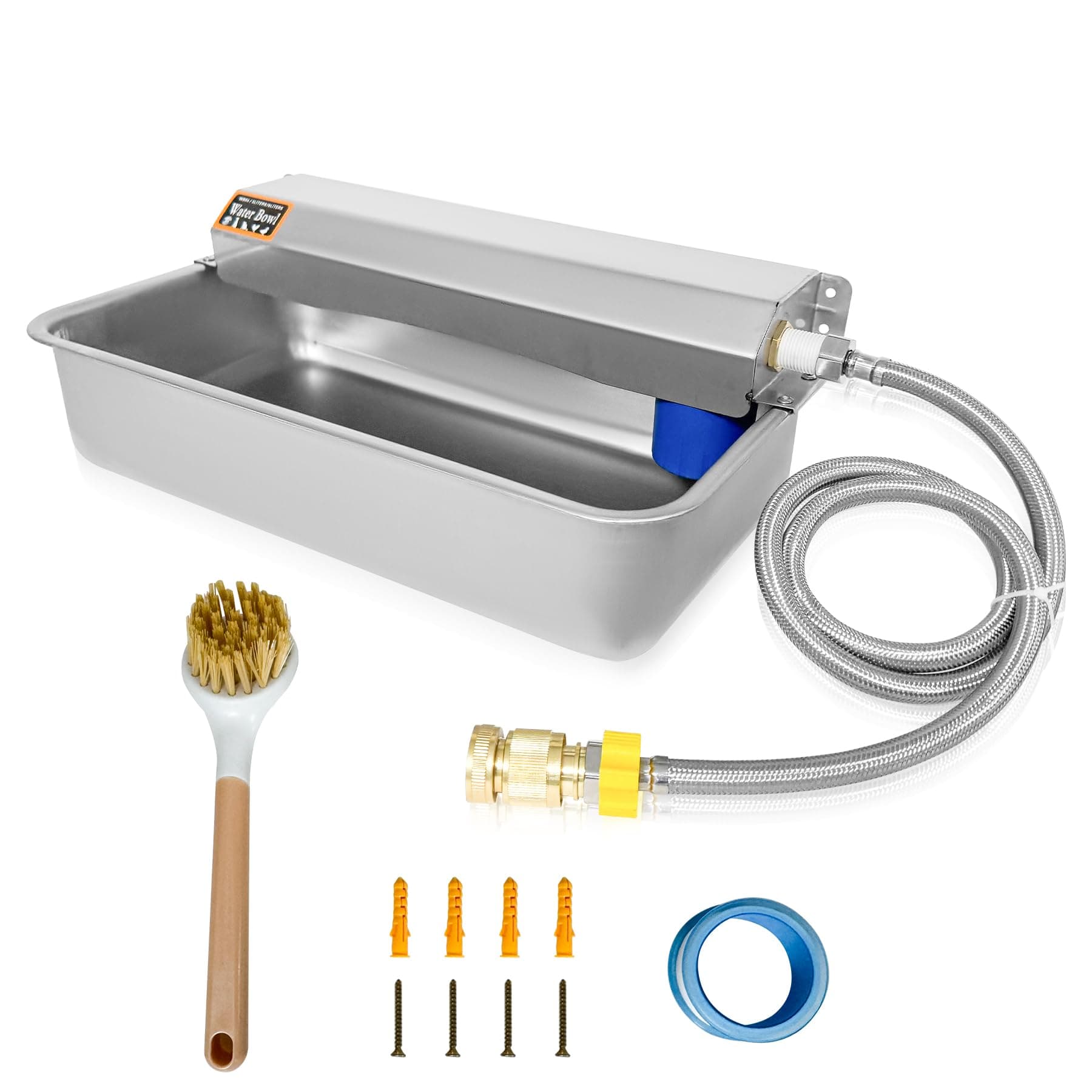 Fsehyue Automatic Dog Water Dispenser 2 Gal/7.57L Outdoor Dog Water Bowl Auto-Fill Water Feeder Stainless Steel Large Livestock Waterer Fit 3/4" GHT Faucet Wide Mouth Wall/Ground Mount