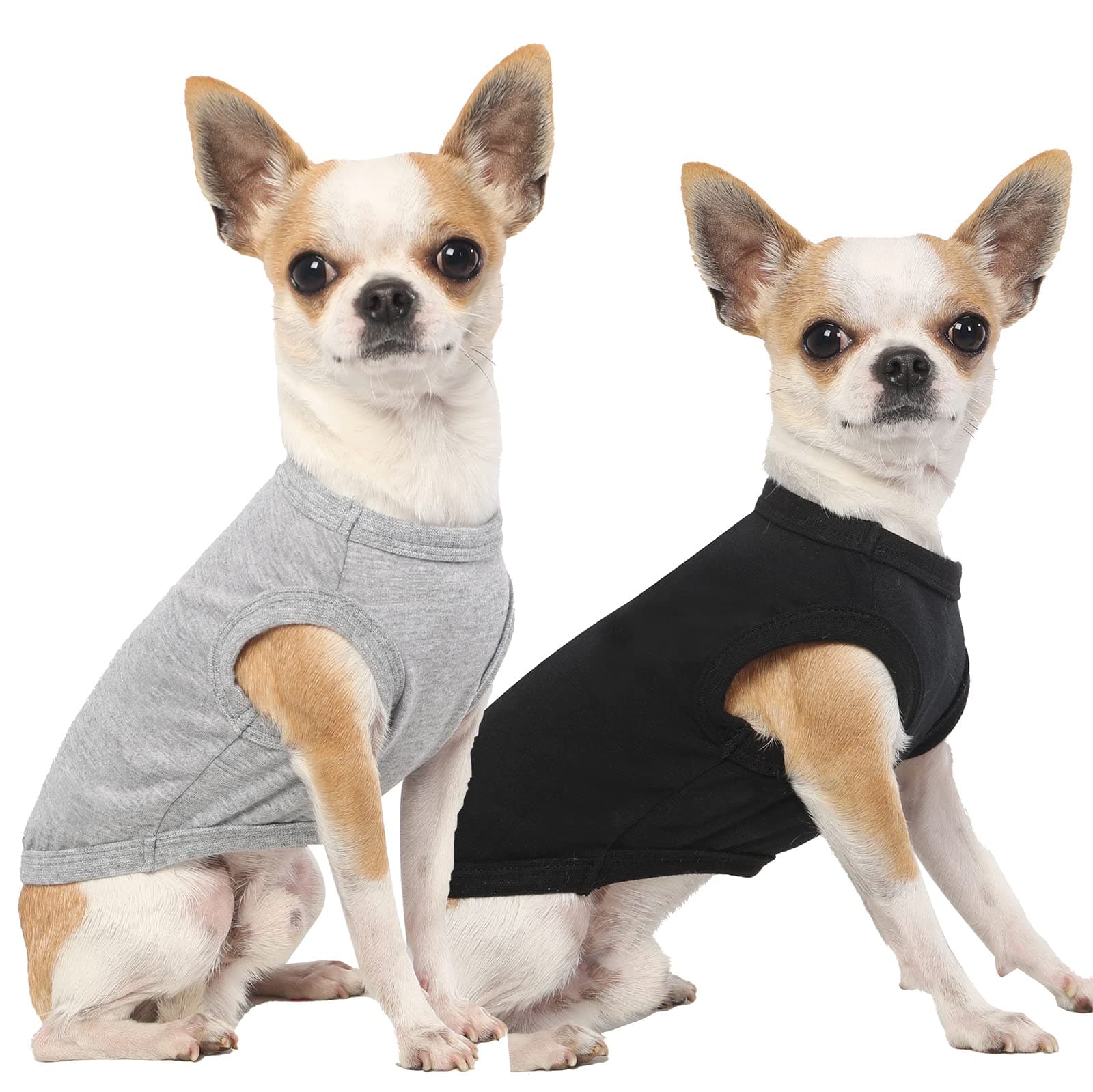 SyChien Dog Lightweight Shirts,Blank Cool Summer Cotton Cool Clothes for Small Puppy Chihuahua Teacup Yorkie,Dogs Soft Breathable Male Female Vests,Black Grey XS