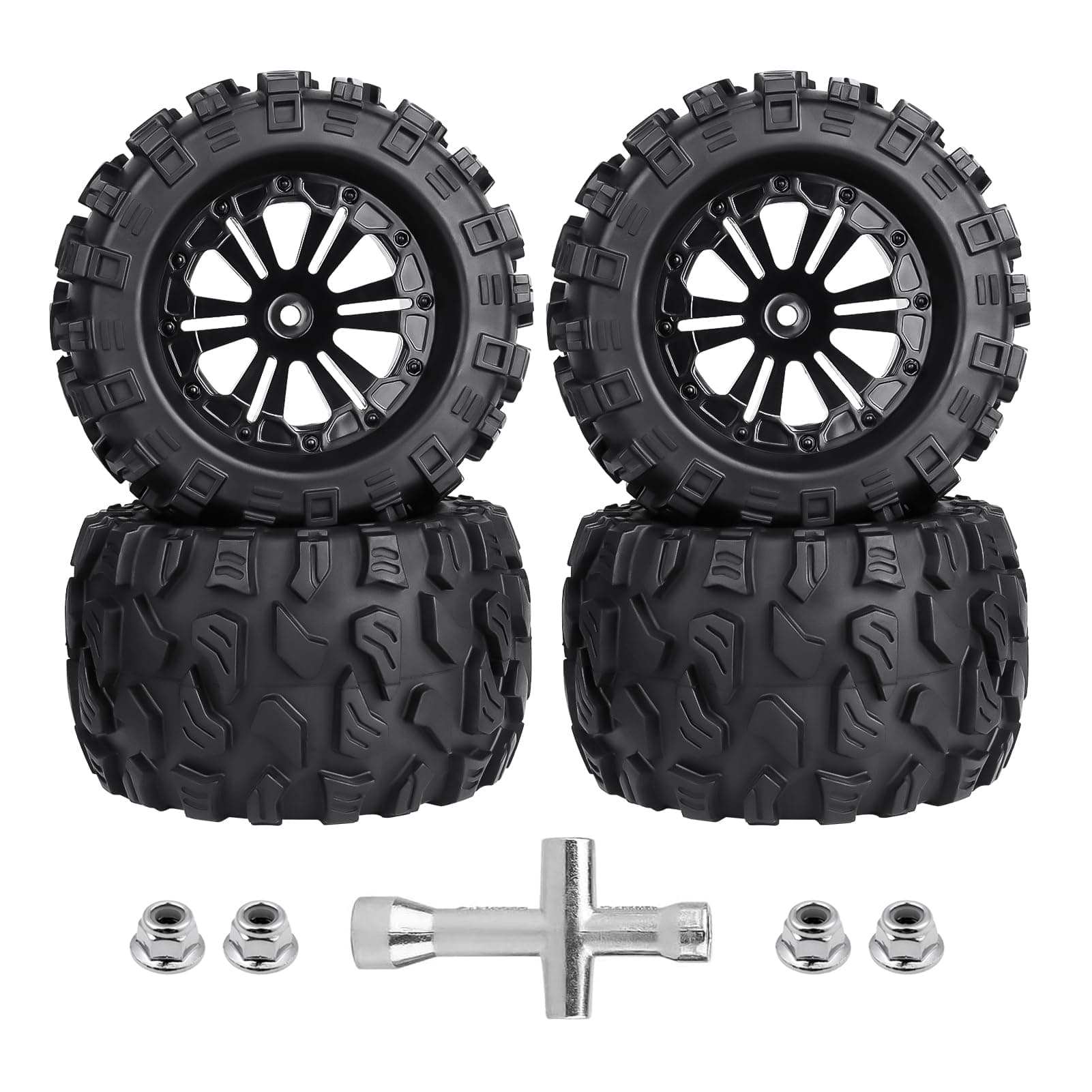 4Pcs 2.8 Preglued Mounted OD 125mm 1/10 RC Truck Tires and Wheels 12mm Hex Hubs for Traxxas Stampede Rustler VXL 4x4 2WD Redcat Volcano EPX Pro Exceed Infinitive