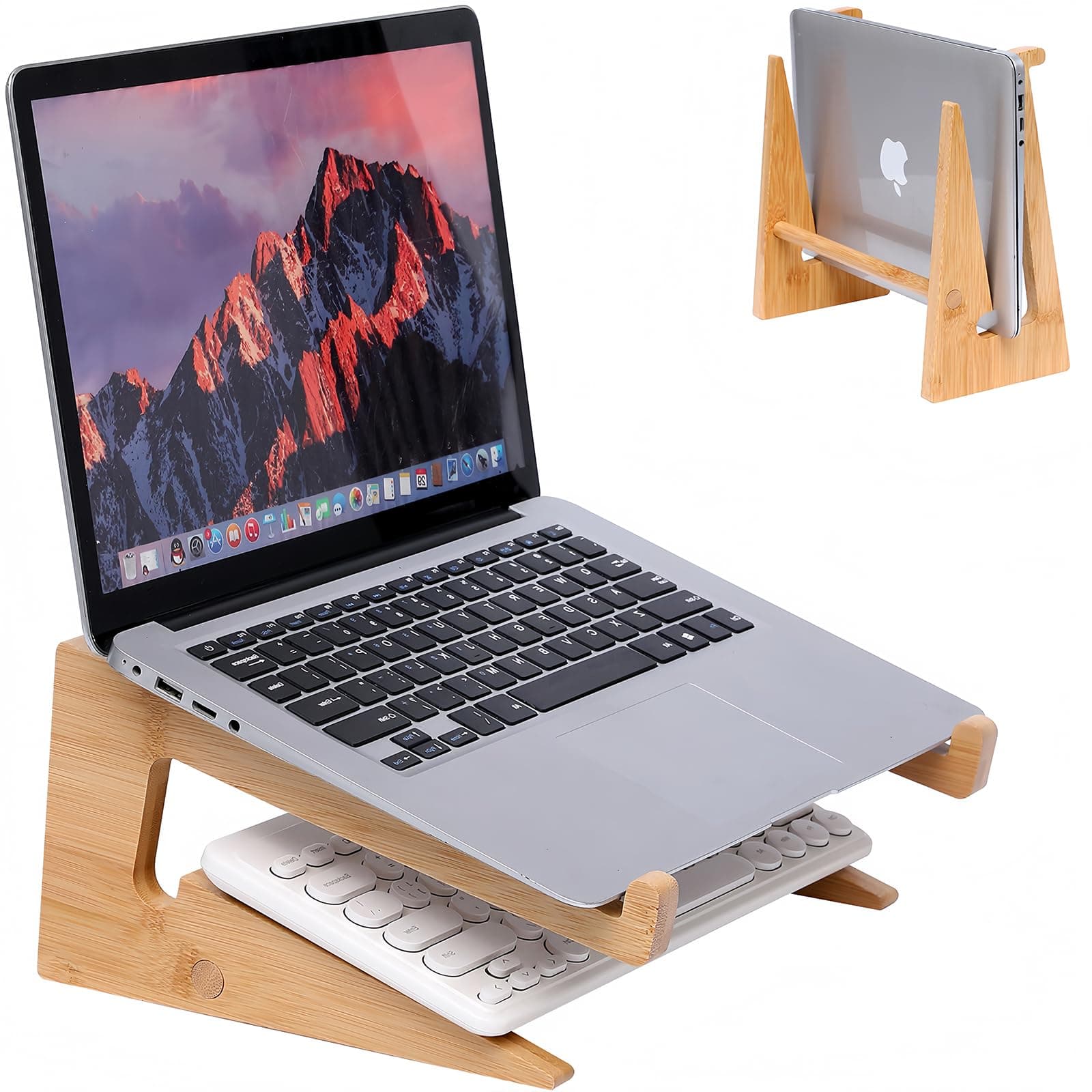 YOCAHAOY Wooden Laptop Stand Vertical Laptop for 13-18.6in Laptop,Bamboo Stand for Desk