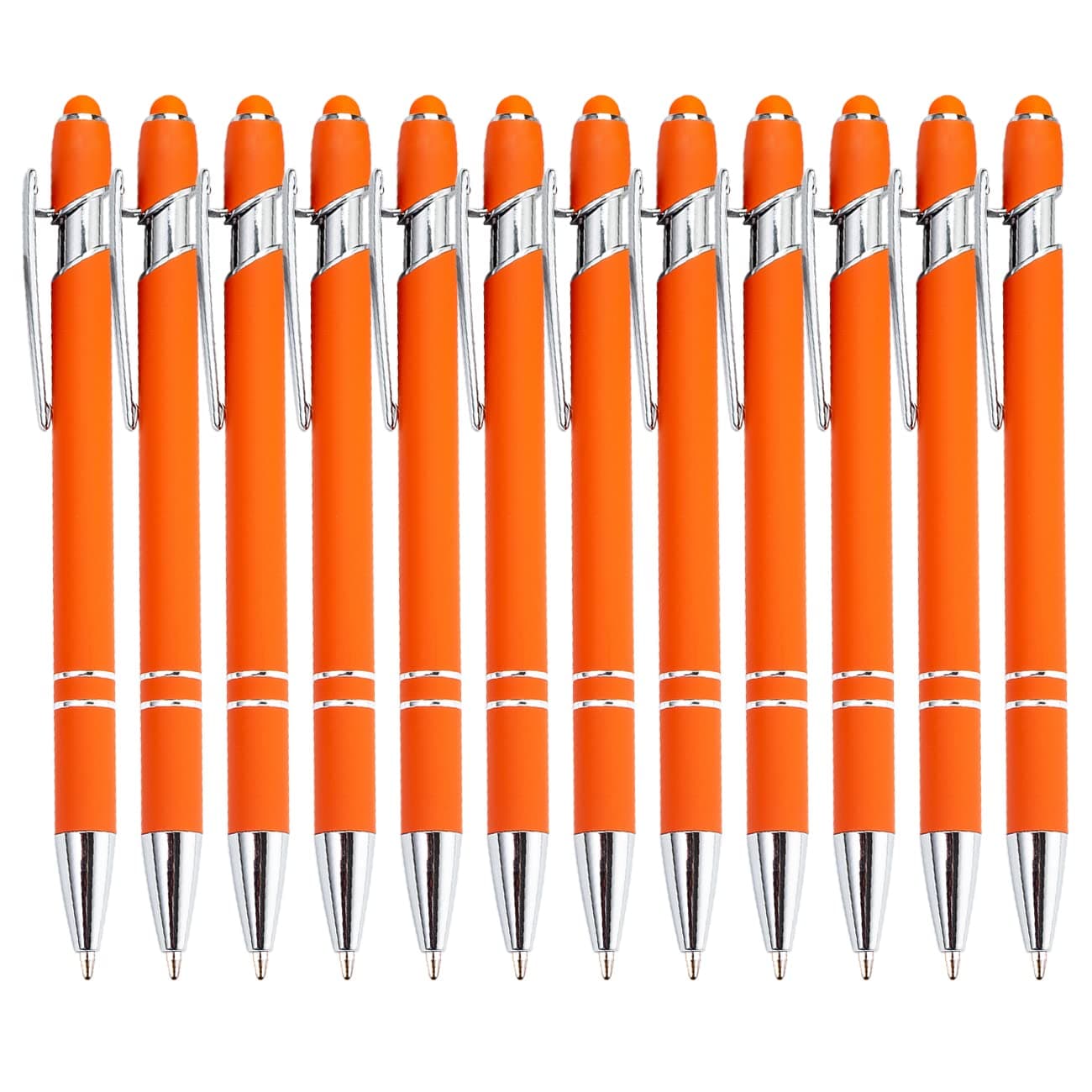 Pasisibick 12-Pack Orange Ballpoint Pens with Stylus Tip - 2 in 1 Metal Stylus, 1.0 mm Medium Point, Smooth Pen for Touch Screen Tablet