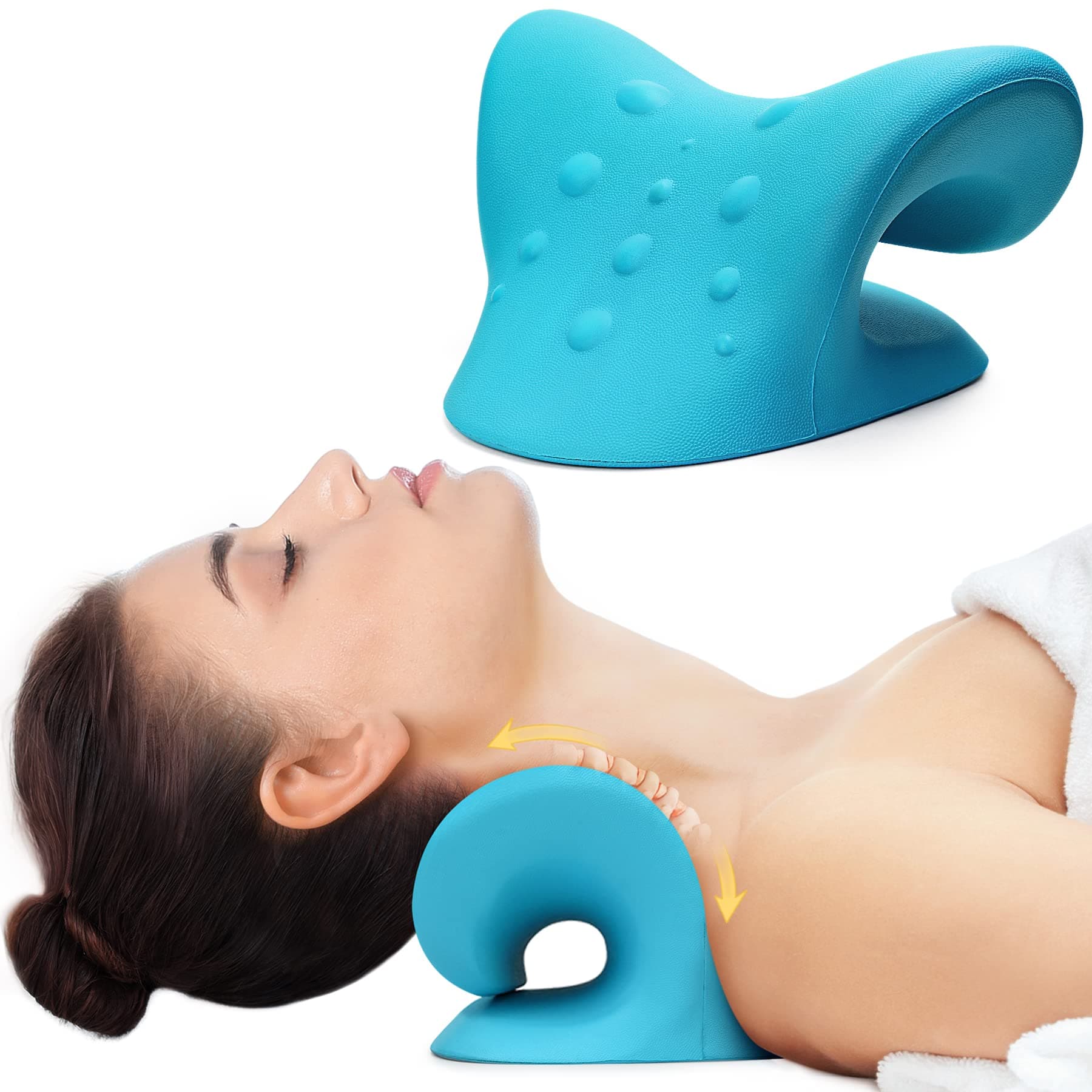 Neck and Shoulder Relaxer Traction Pillow for Muscle Relax Neck Pillow Neck Stretcher (Blue)