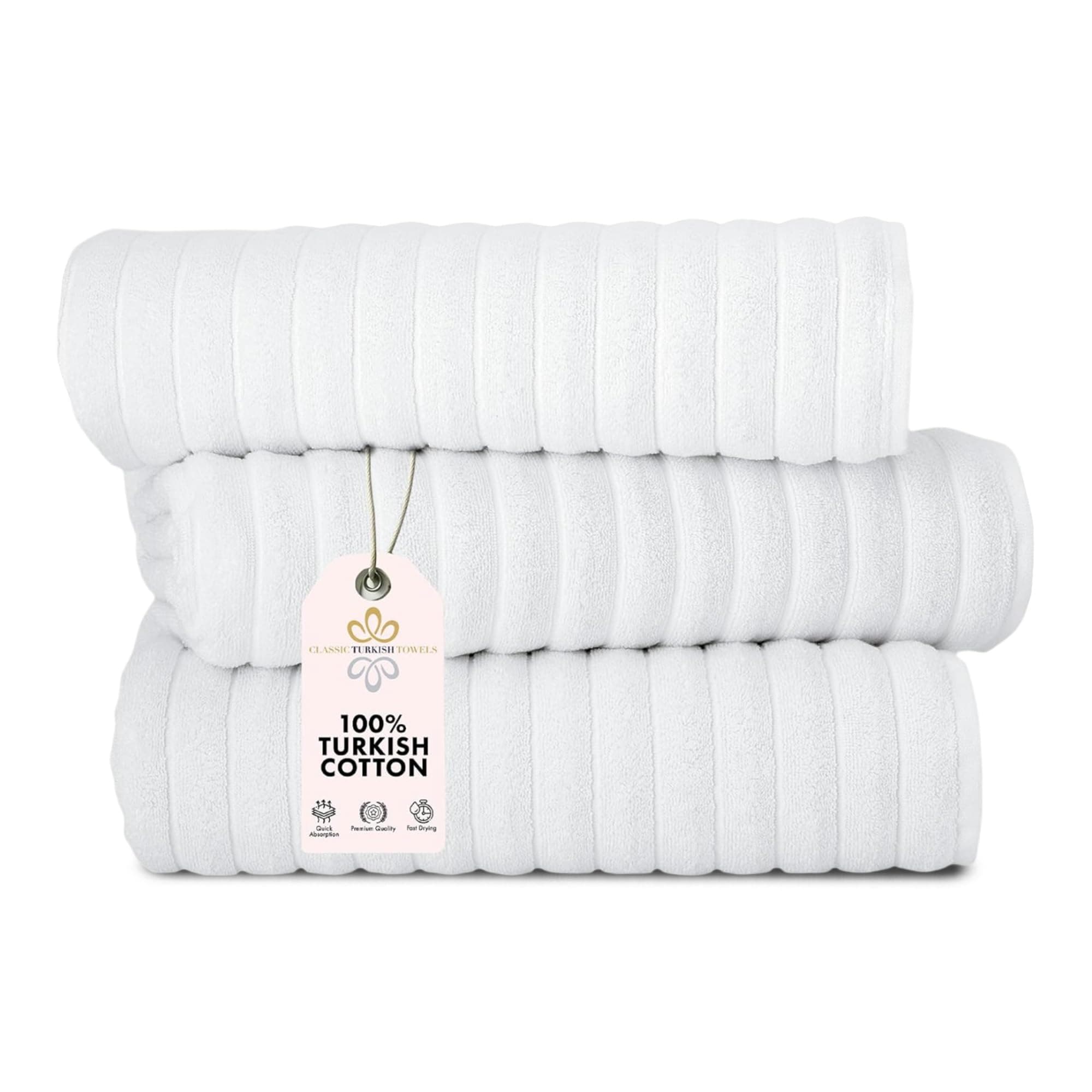 Classic Turkish Towels Jacquard Rib Style White Jumbo Bath Sheet, 3-Pieces by classicturkishtowels.com