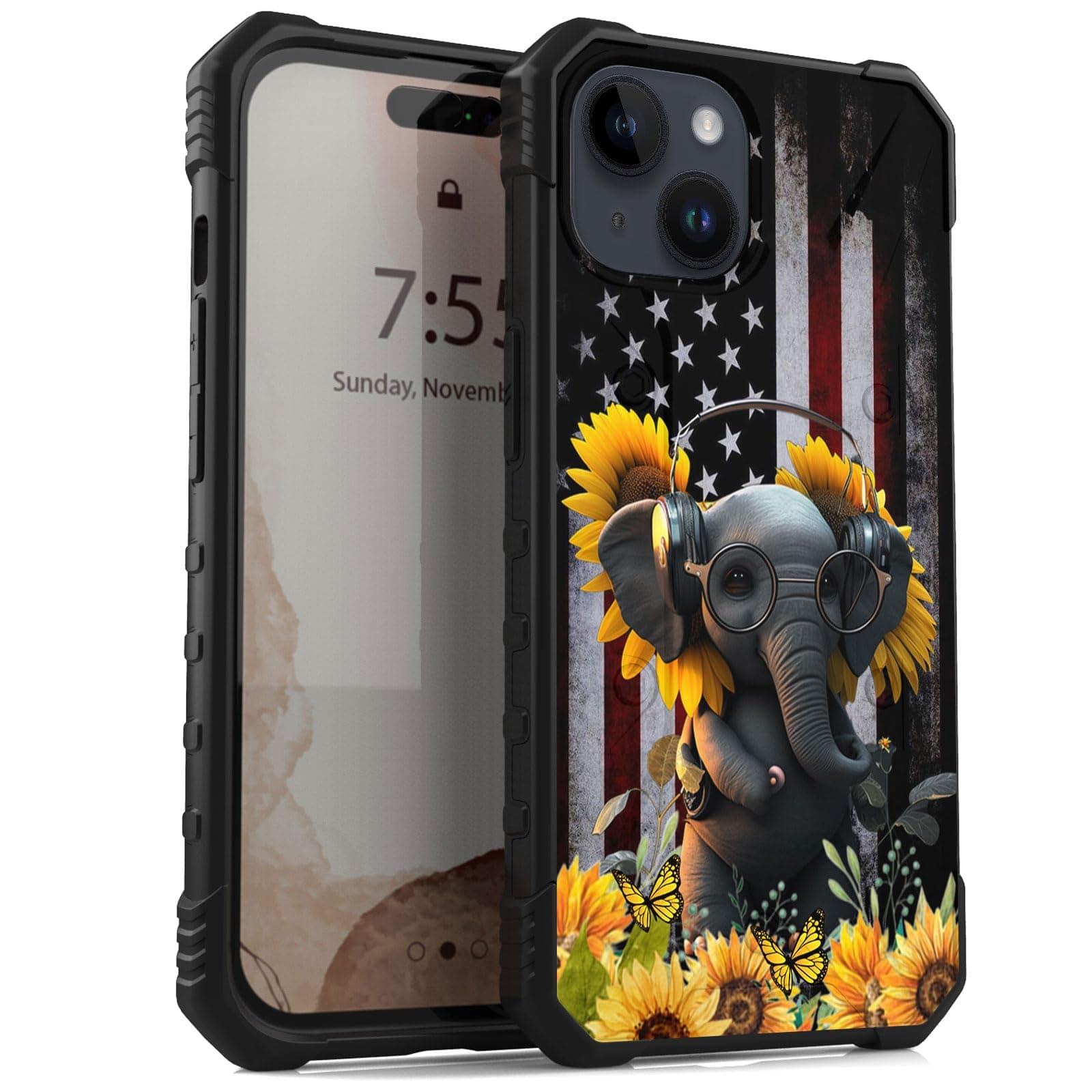 Qindaiwen Case for iPhone 15 6.1-Inch, Stylish and Durable Dual-Layer Protection, [Military-Grade Protection] Shockproof Tough Phone Cover for iPhone 15, Cute Elephant