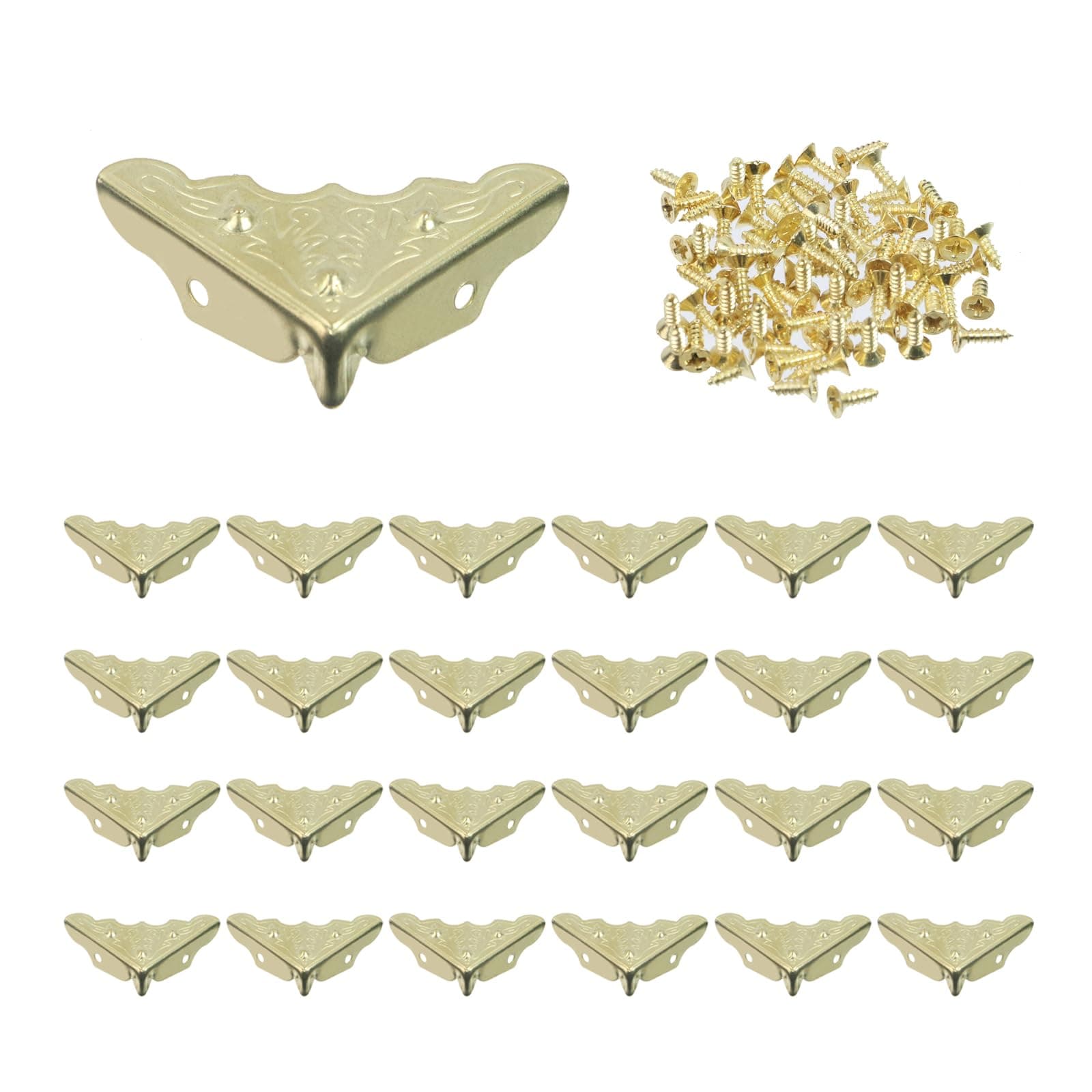 T Tulead Golden Corner Protectors 1.26-Inch Corner Bracket Box Corner Guard Protector Furniture Decorative Corner Guard Pack of 24 with Mounting Screws