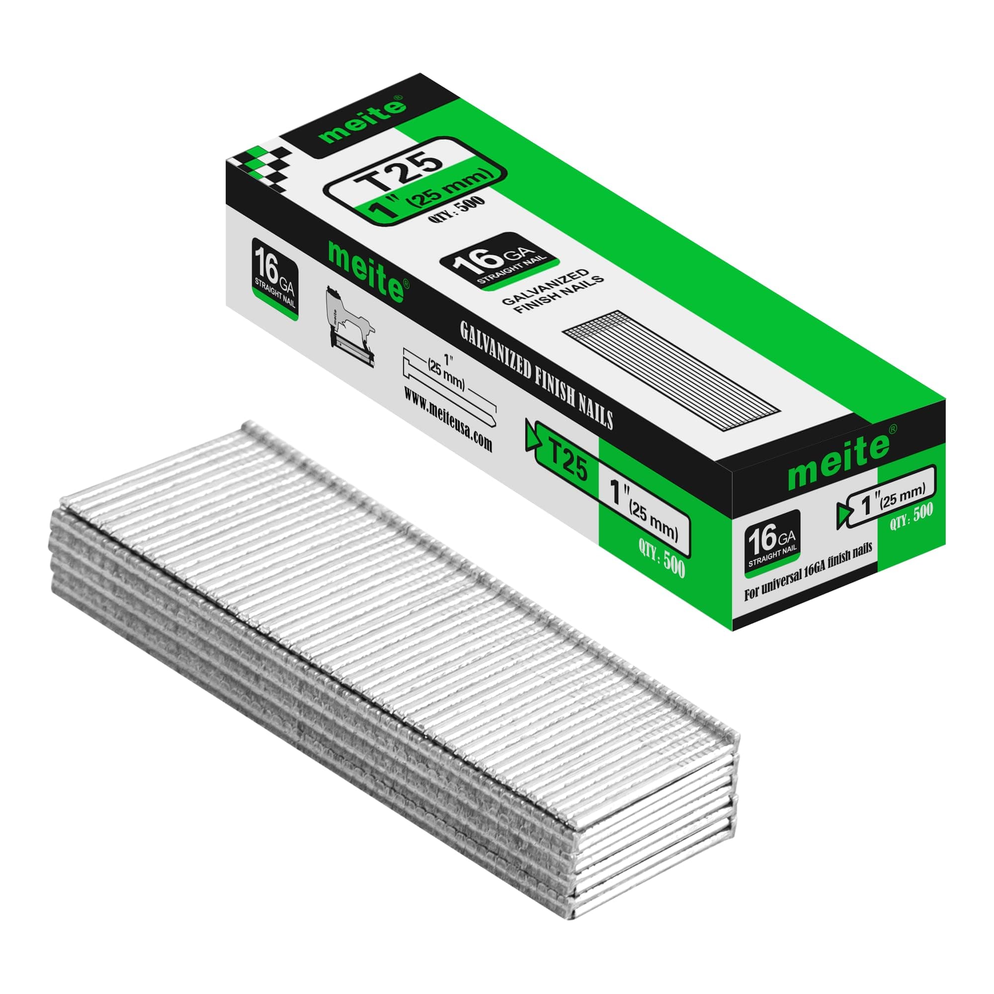 meite 16 Gauge Finish Nail 1 Inch Galvanized 16GA Finishing Nails Straight Trim Nails for Window Casing Baseboard Crown Molding 500PCS