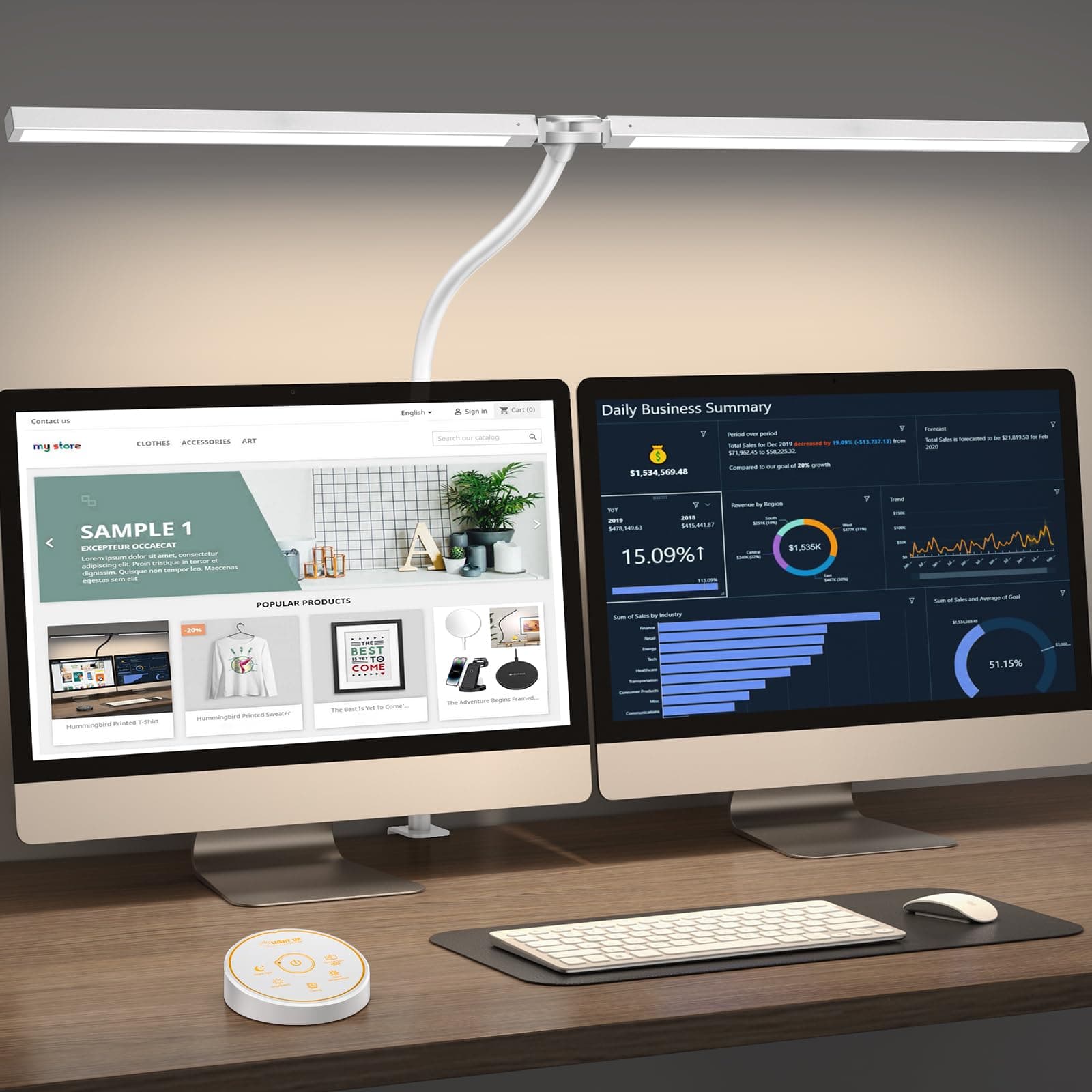 Led Desk Lamp for Office Home - Eye Caring Architect lamp with Clamp,Dual Screen Computer Monitor Work Smart Light: 24W 5 Color Flexible Adjustable Lighting Table Lamp for Study White