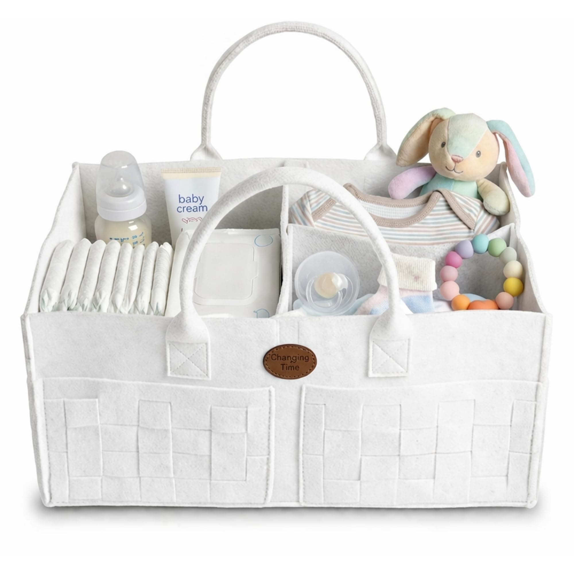 QGENUBA Baby Diaper Caddy Organizer, Large Felt Nursery Storage Basket